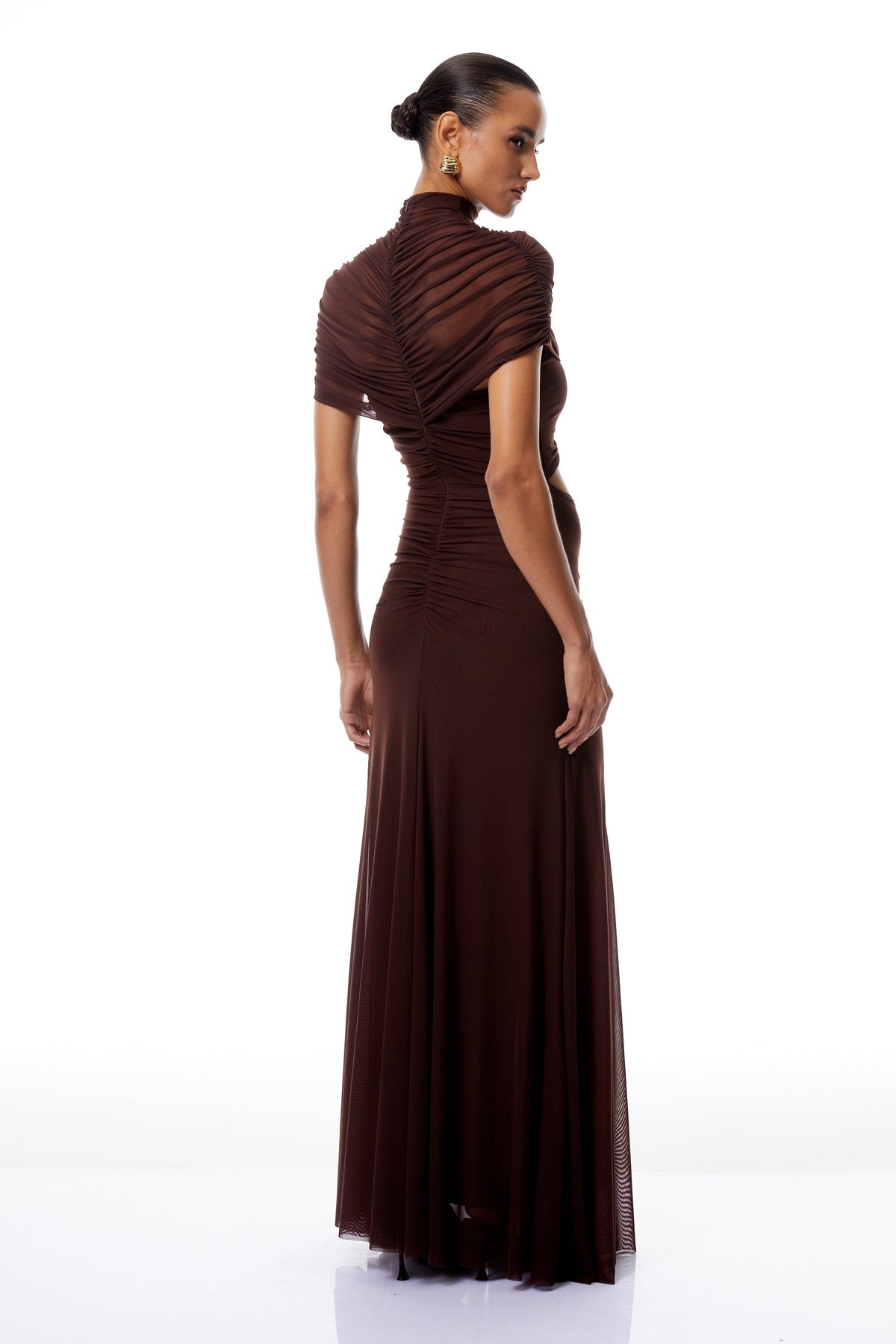 Bruna Cut-Out Ruched Mesh Maxi Dress (Final Sale)