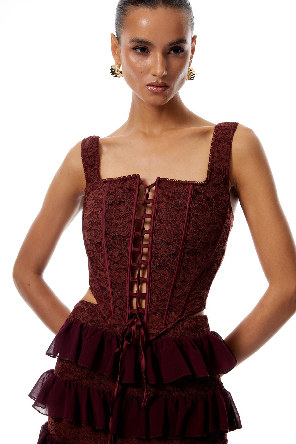 Léonie Red Floral Lace Top & Skirt Set