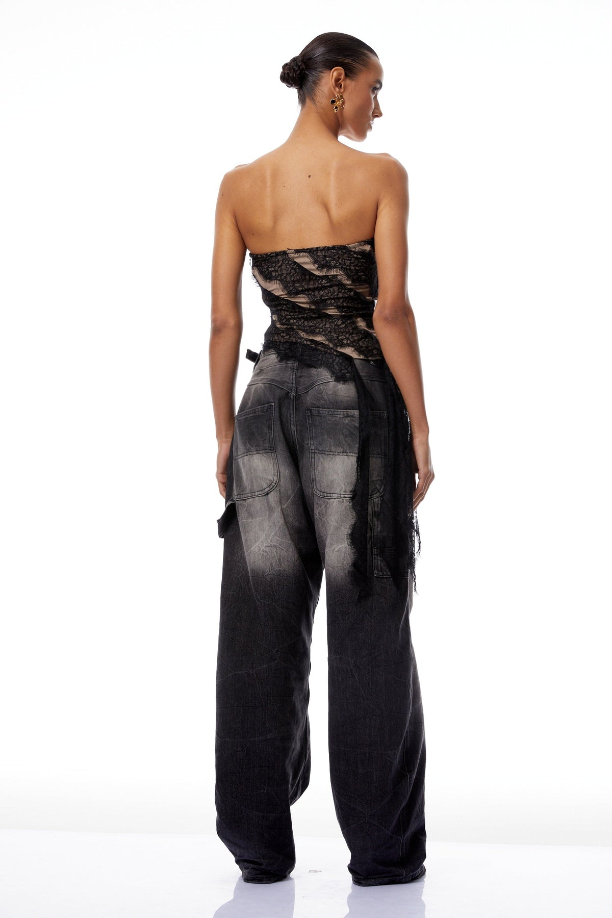 Giulia Black Lace Ribbon Panel Crop Top (Final Sale-US Only)