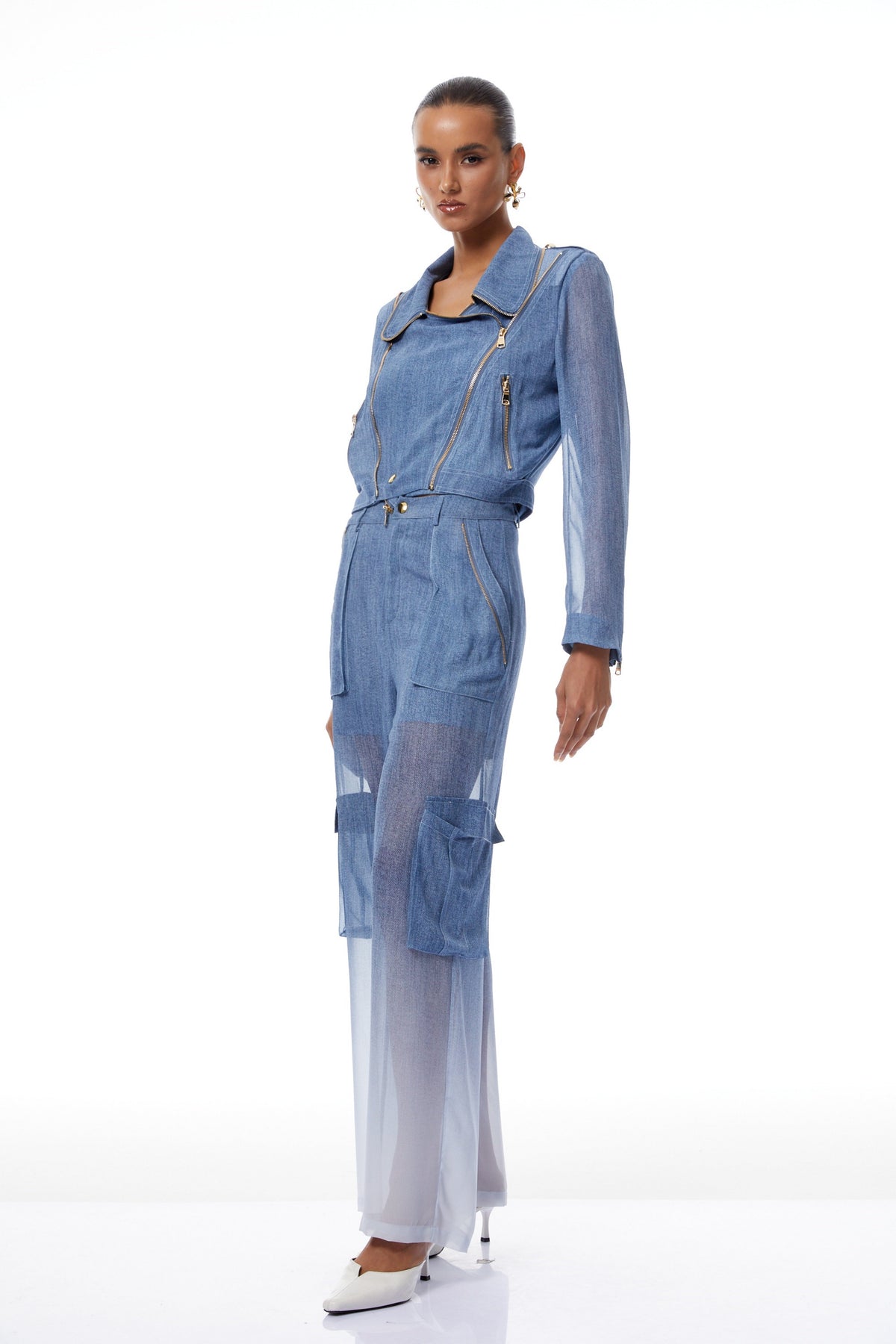 Doriane Blue Zip Detail Denim Jacket & Jeans Set