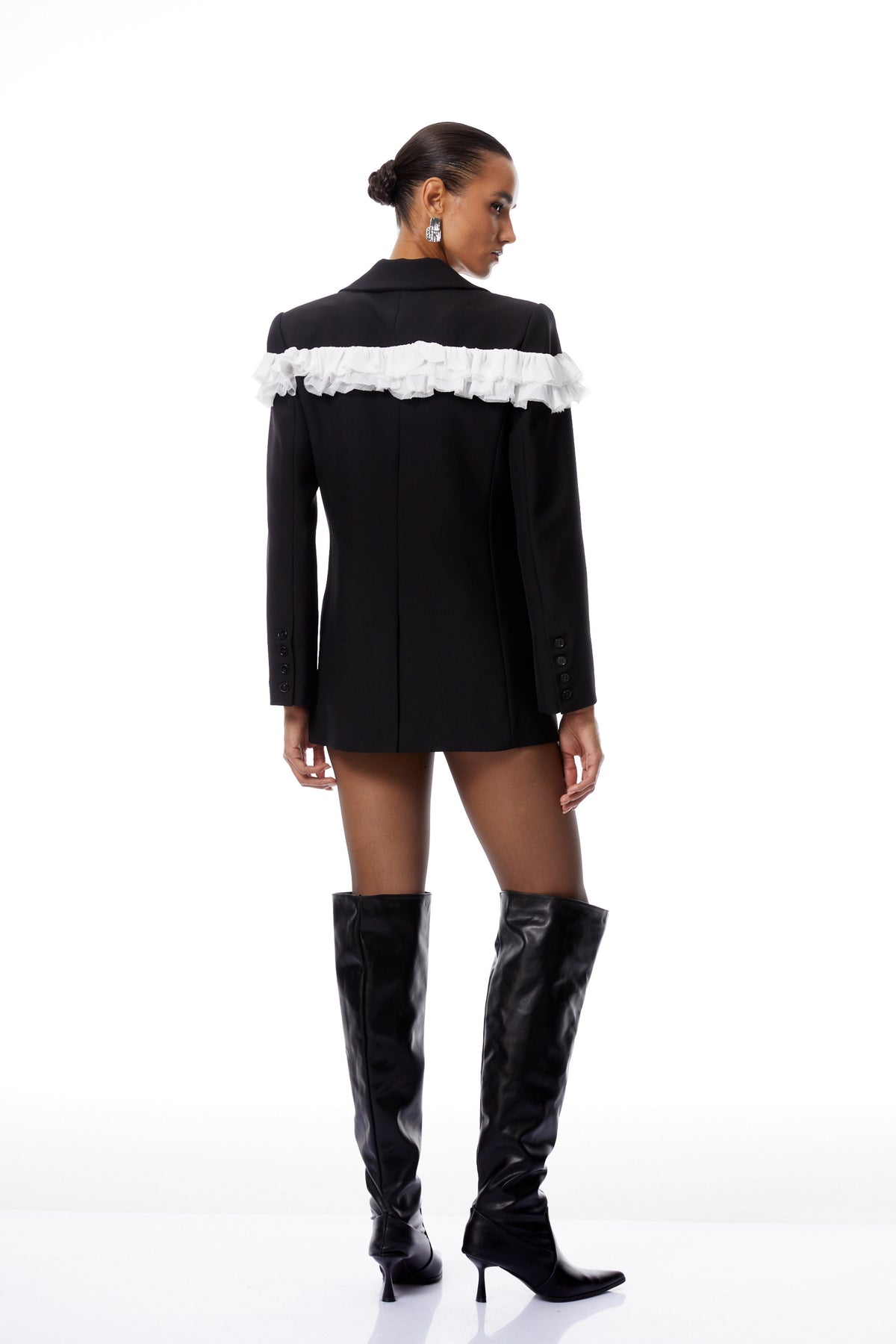 Violette Black Ruffled Mesh Panel Blazer