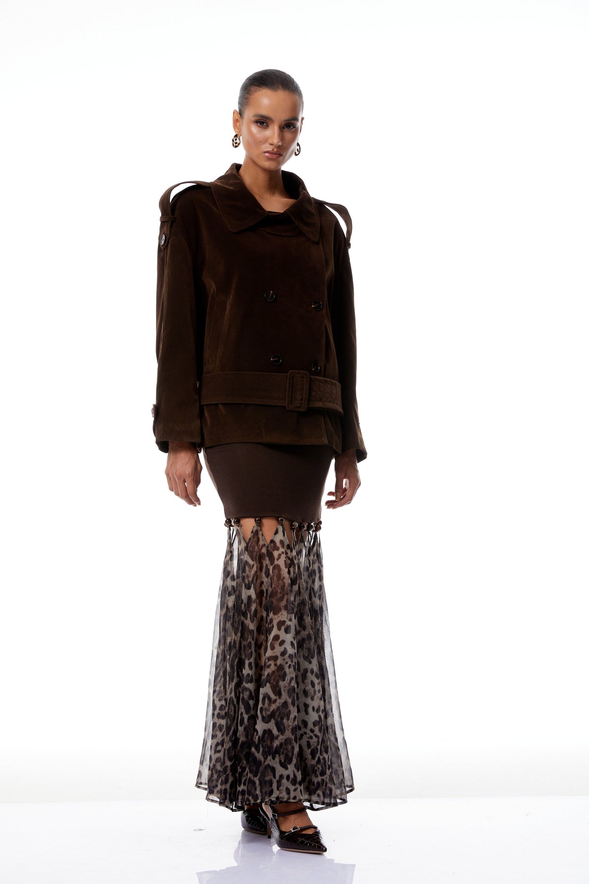 Gisèle Brown Leopard Print Chiffon Panel Skirt