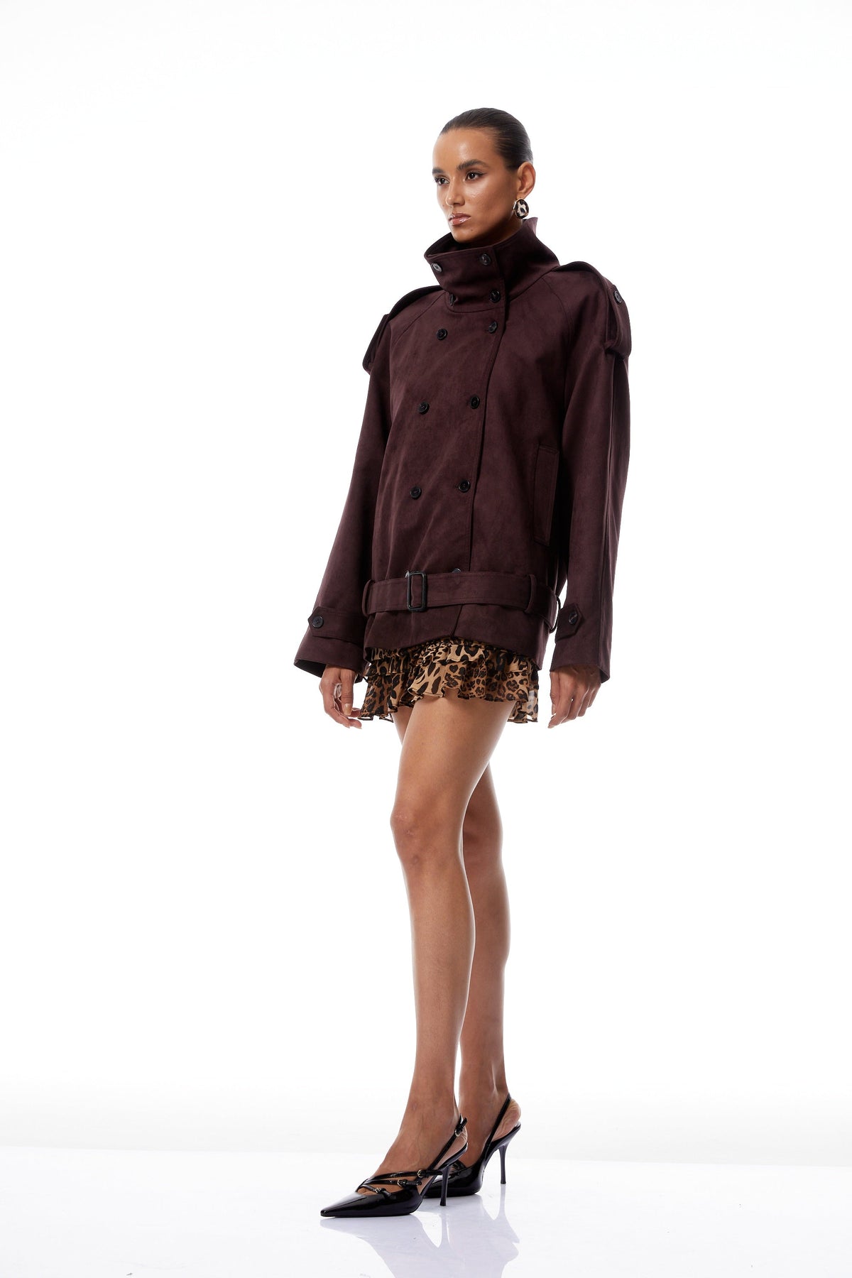 Flavia Burgundy Belted Suede Trench Coat (Final Sale)