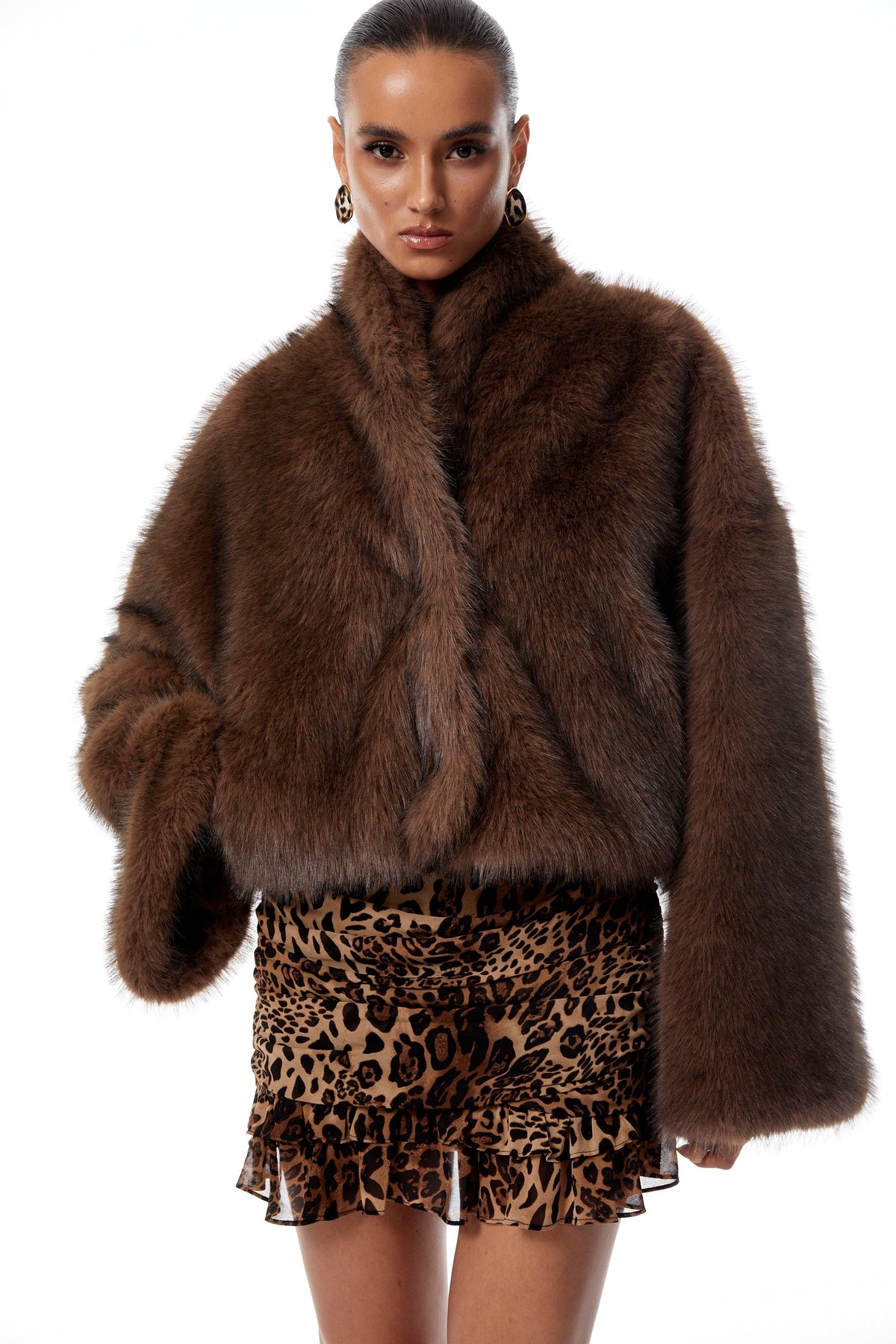 Solveig Brown Faux-Fur Short Coat