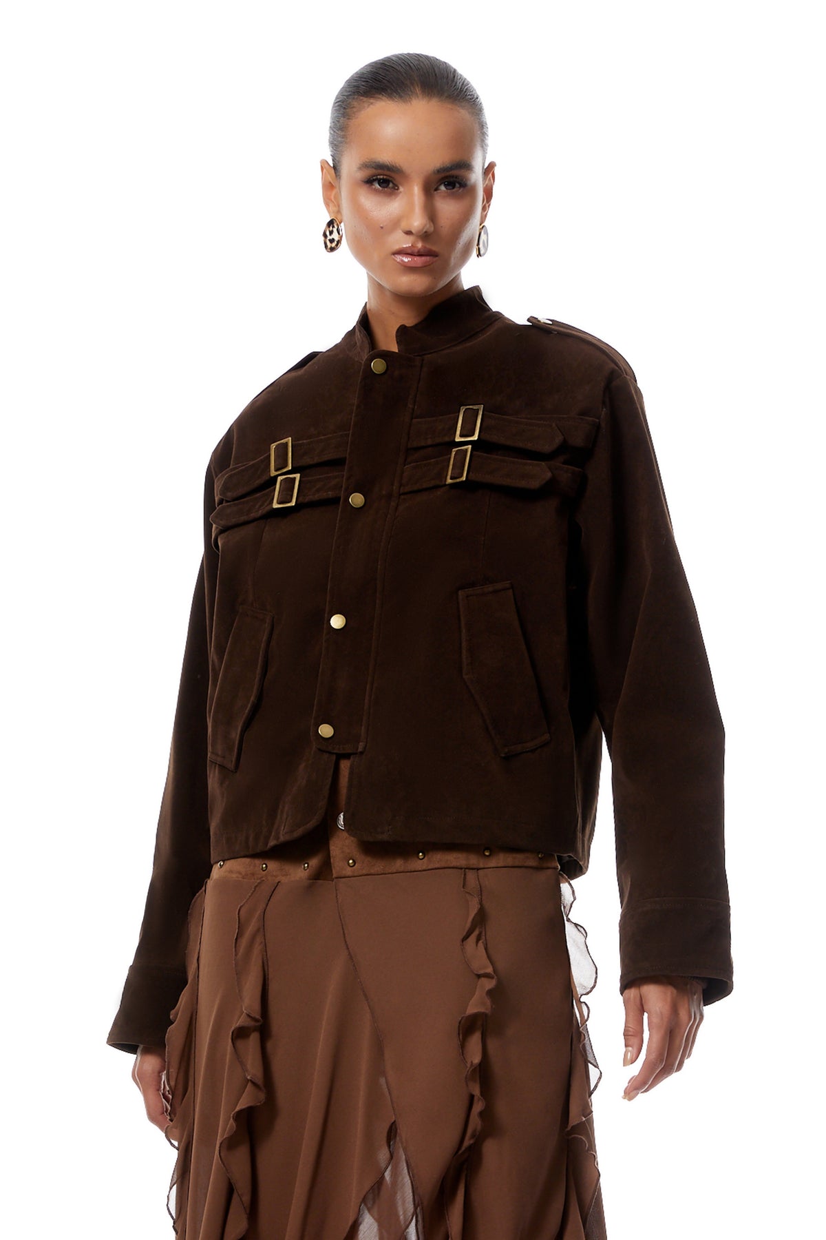 Madeline Brown Buckle Detail Suede Jacket