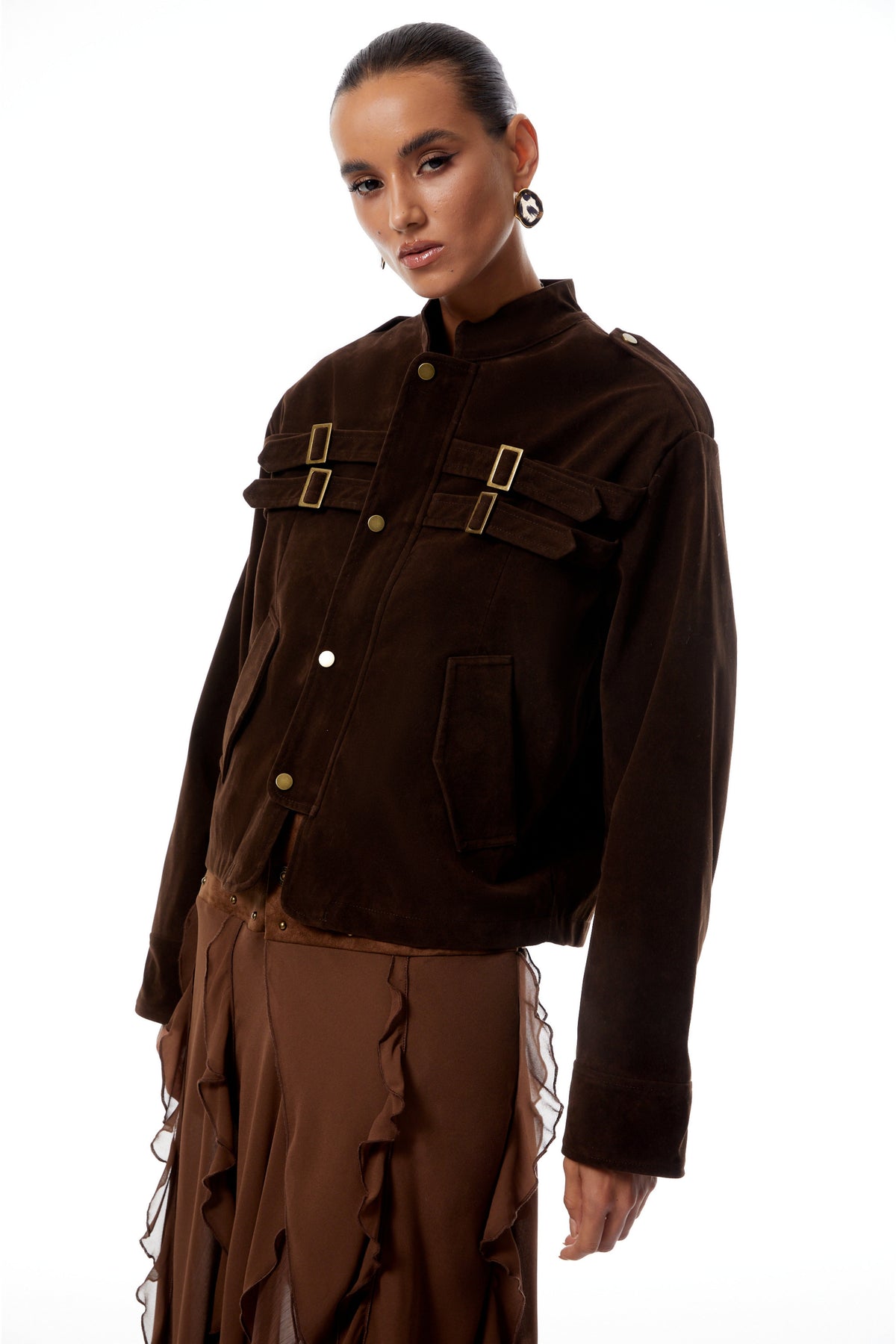 Madeline Brown Buckle Detail Suede Jacket