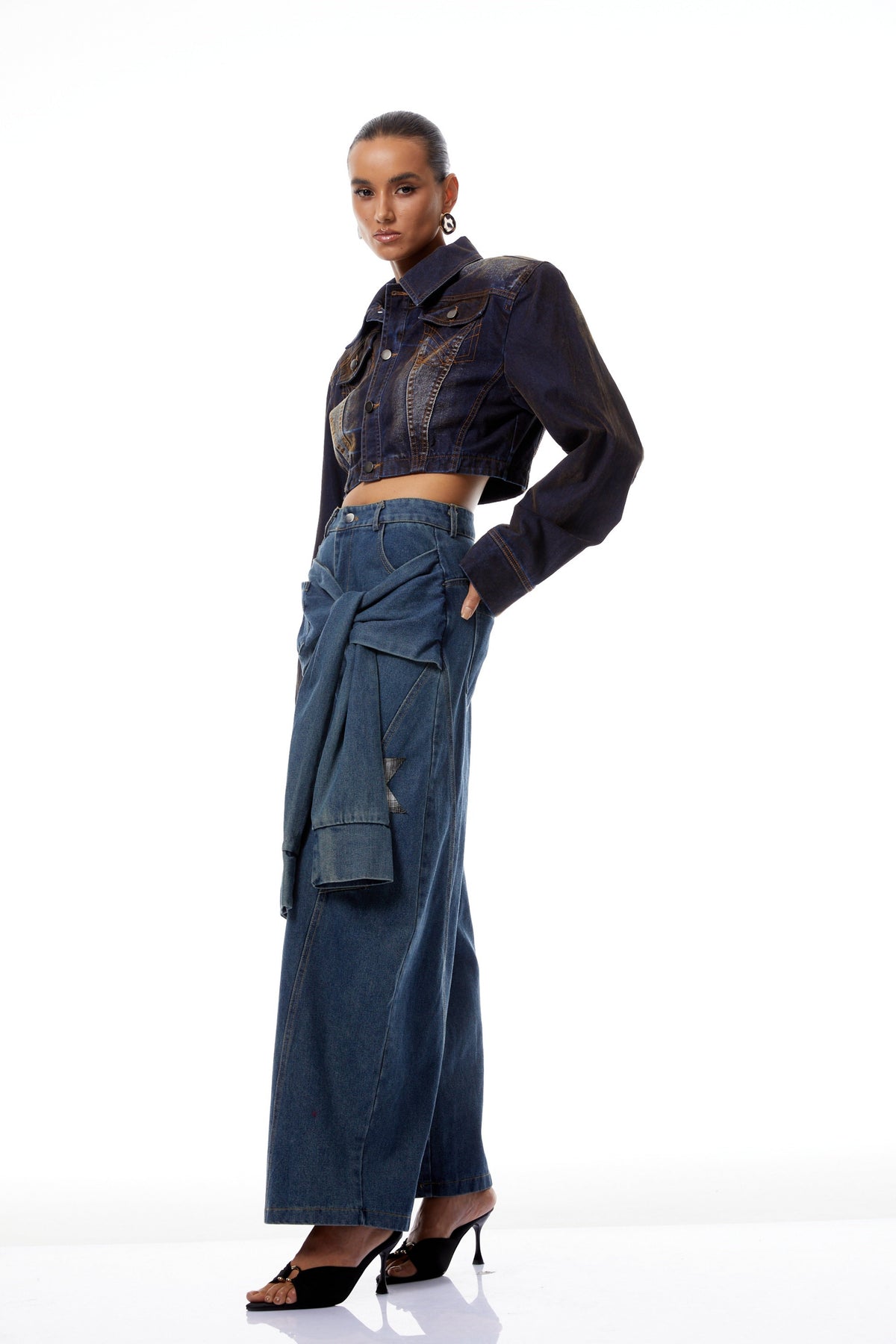 Justine Blue Checked Patchwork Baggy Jeans