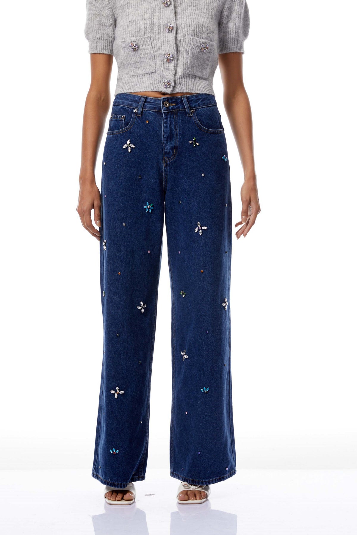 Caoimhe Indigo Blue Crystal Floral Jeans
