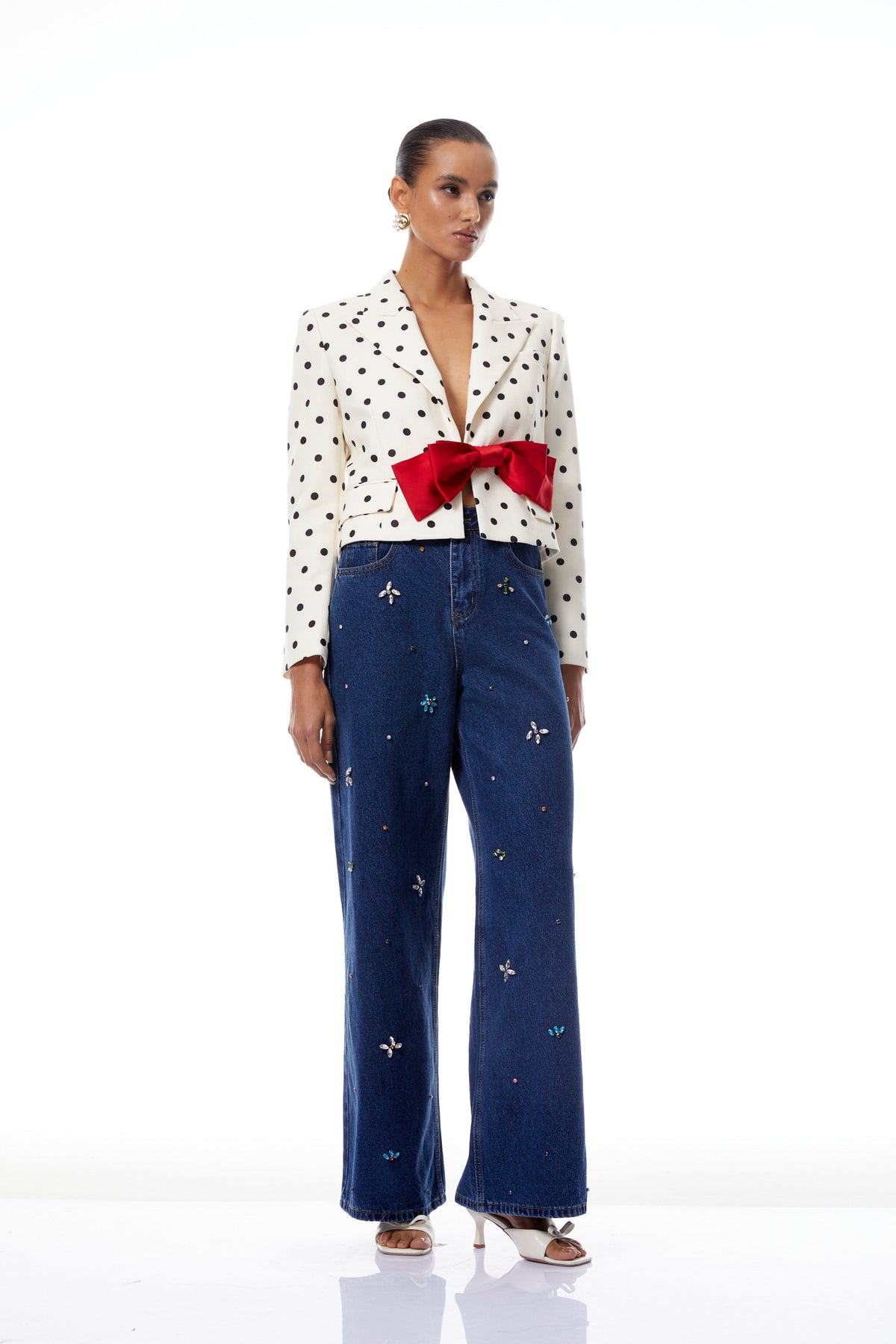 Valentine White Bowknot Polka Dot Short Jacket