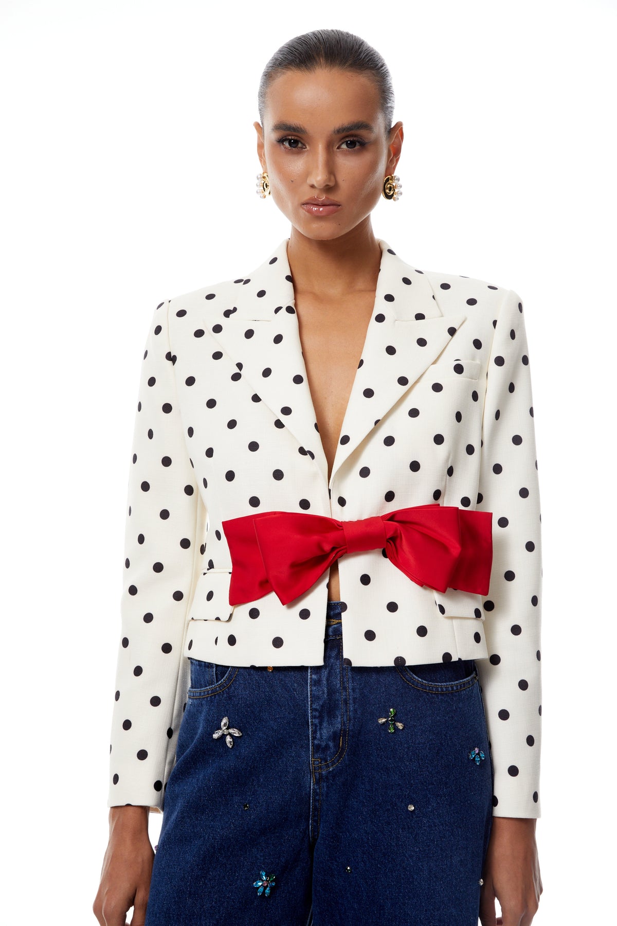 Valentine White Bowknot Polka Dot Short Jacket