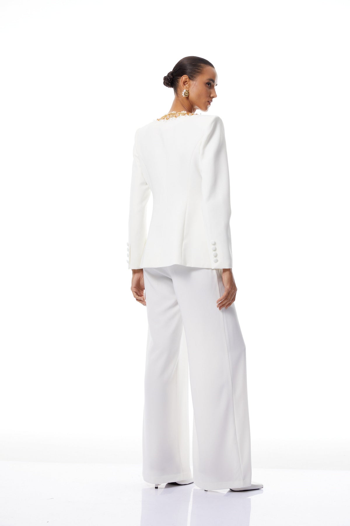 Leopoldine White Embellished Blazer & Trousers Set