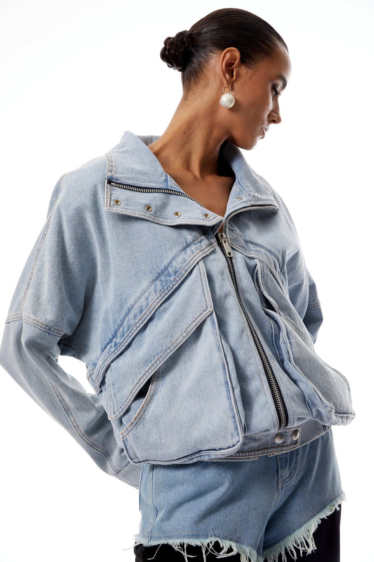 Emilia Blue Layered Cargo Pocket Denim Jacket