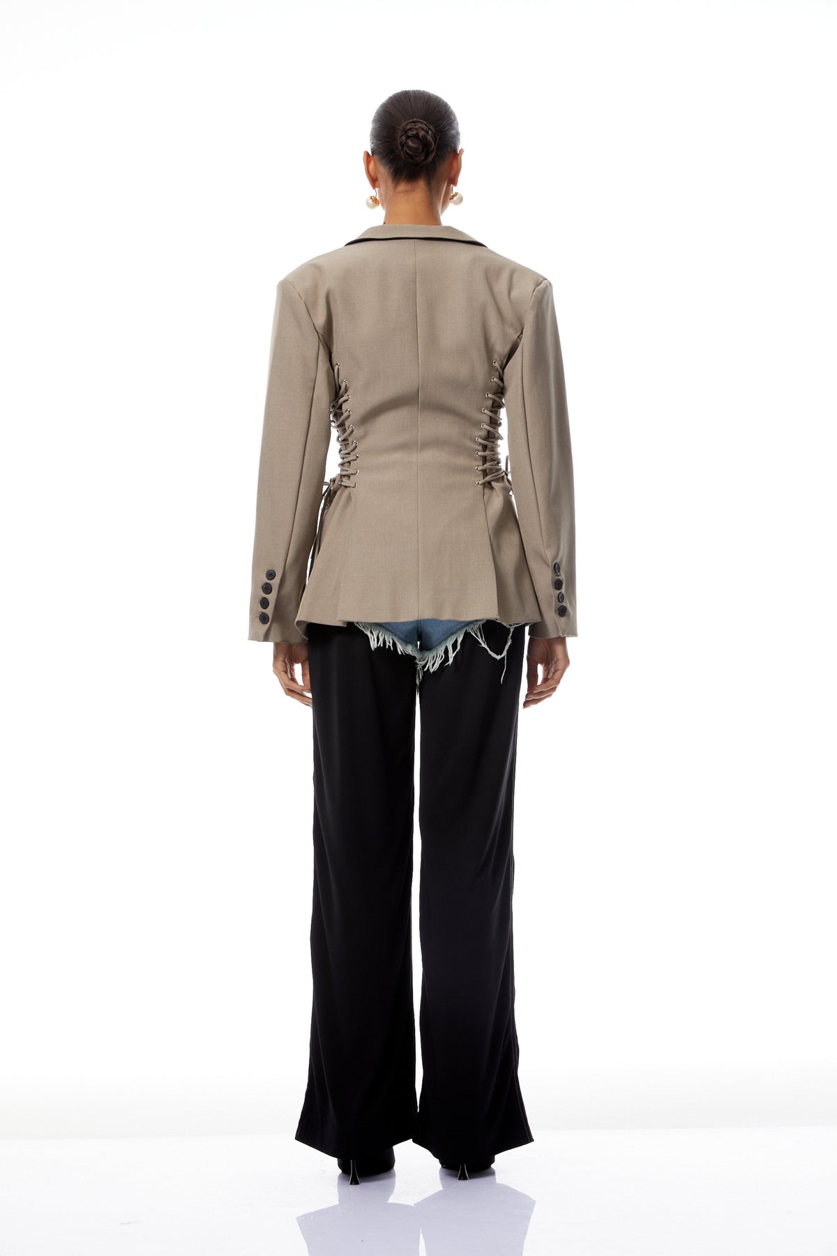 Éliane Grey Lace Up Single-Breasted Blazer