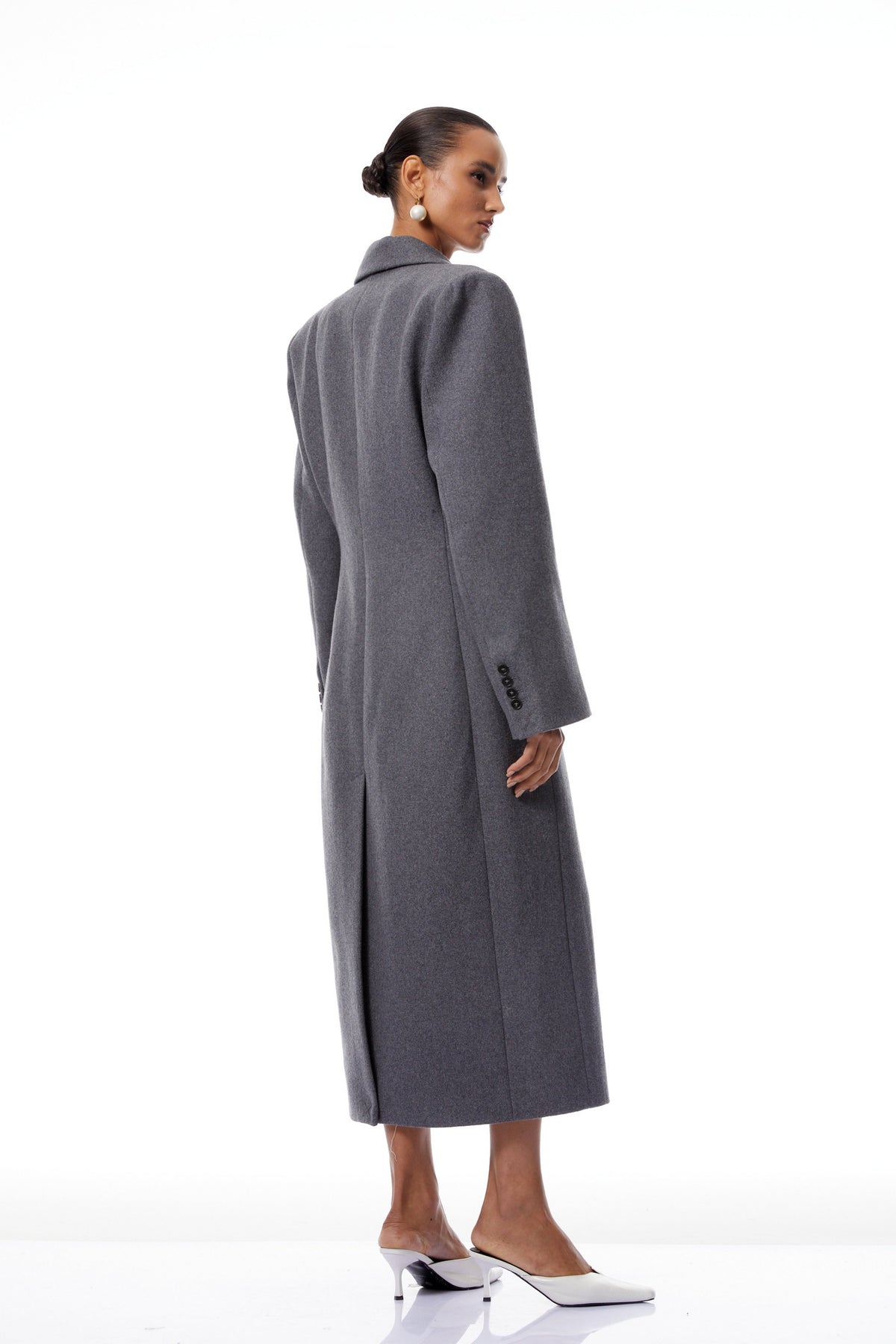 Leire Grey Single-Breasted Tweed Overcoat