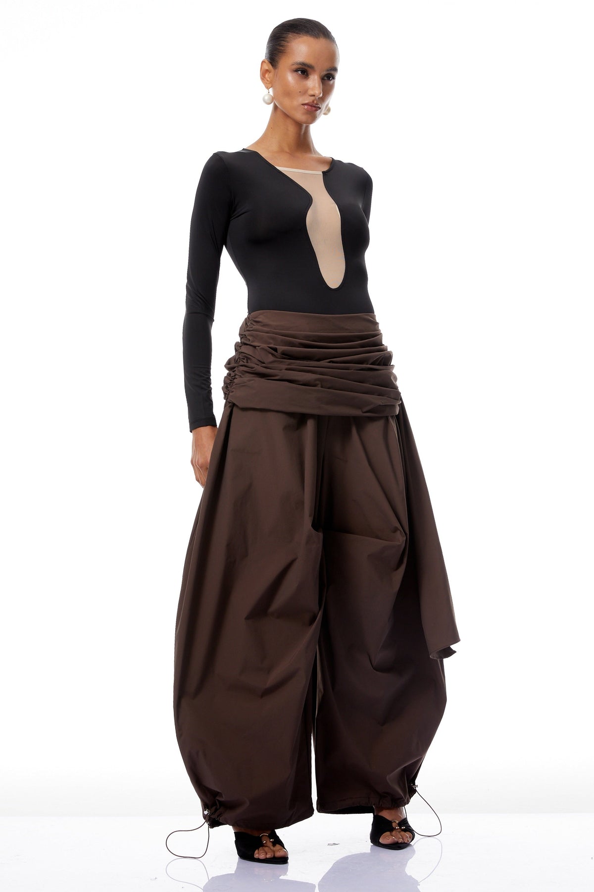 Carlotta Brown Wide Leg Ruched Trousers