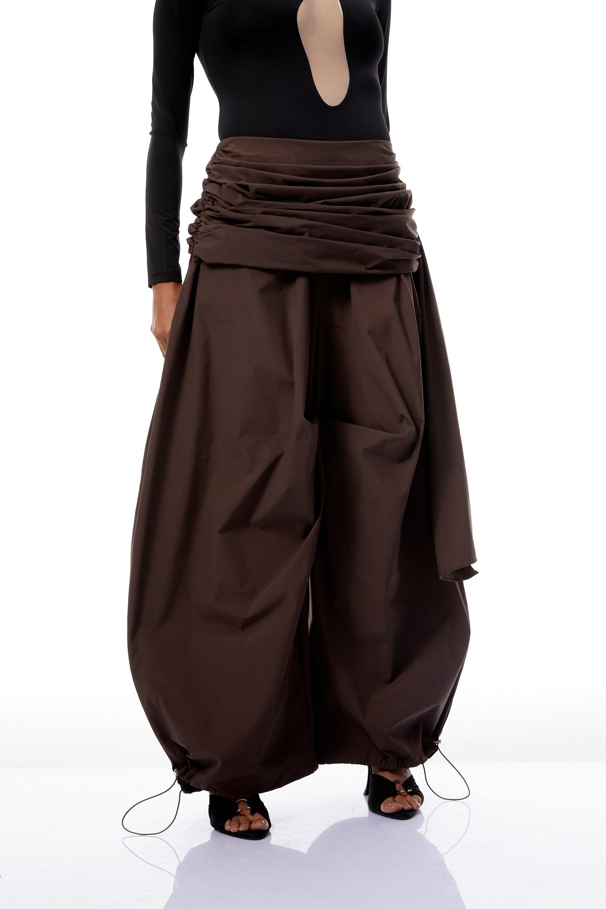 Carlotta Brown Wide Leg Ruched Trousers