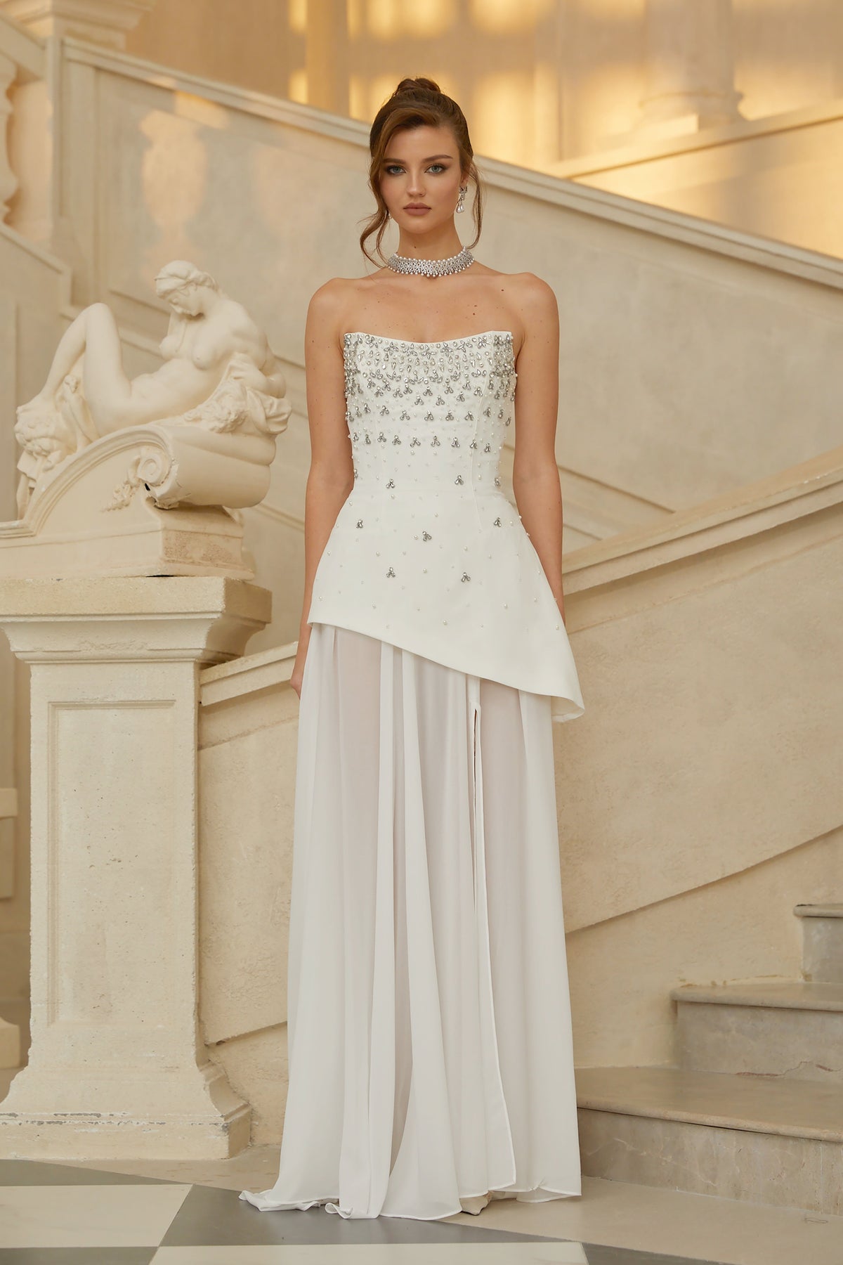 Melisande White Embellished Dress & Skirt Set
