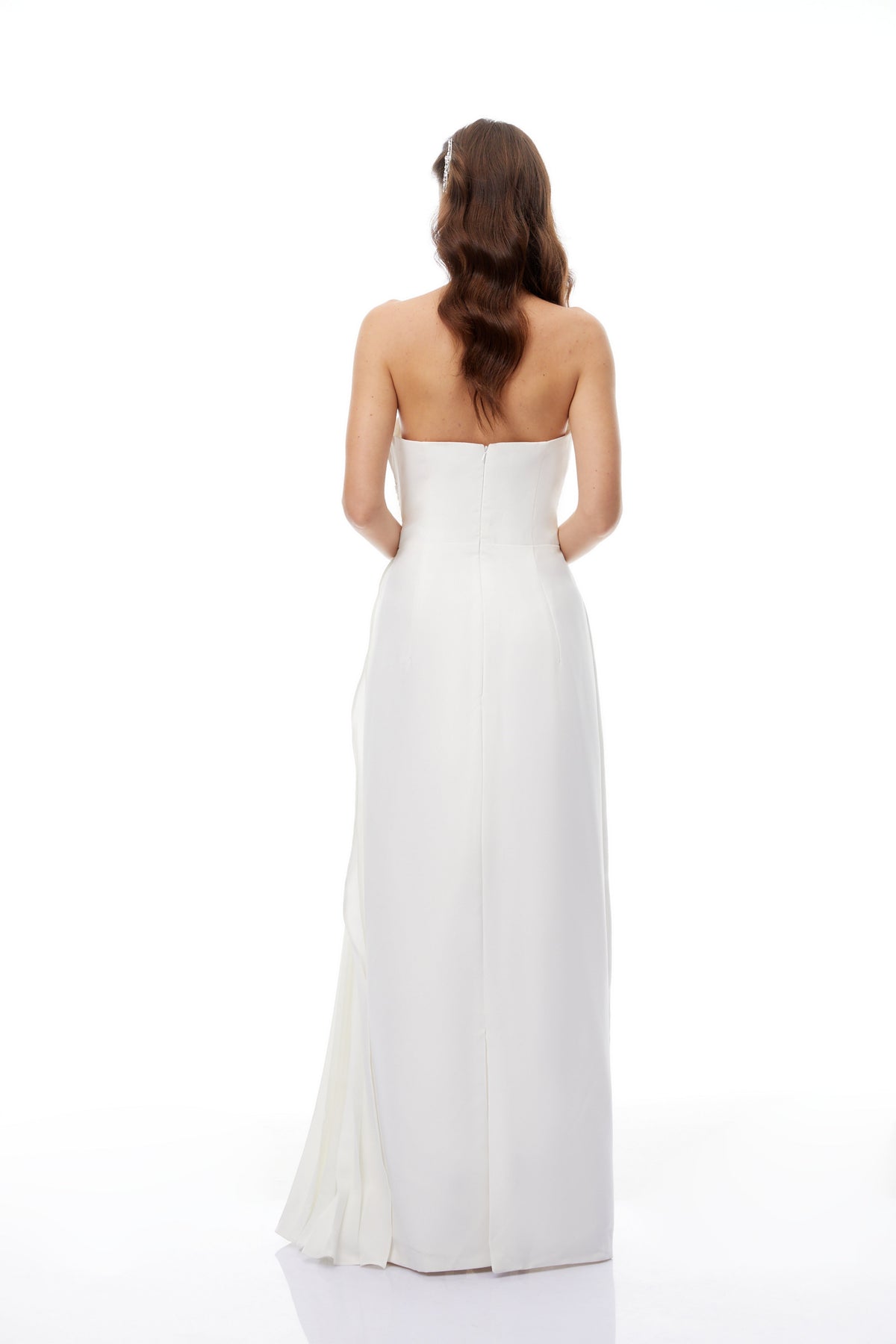 Lydia White Halterneck Asymmetrical Pleated Maxi Dress