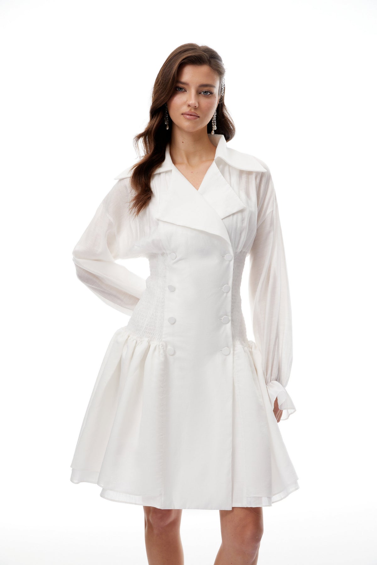 Giana White Double-Breasted Mini Shirt Dress (Final Sale)