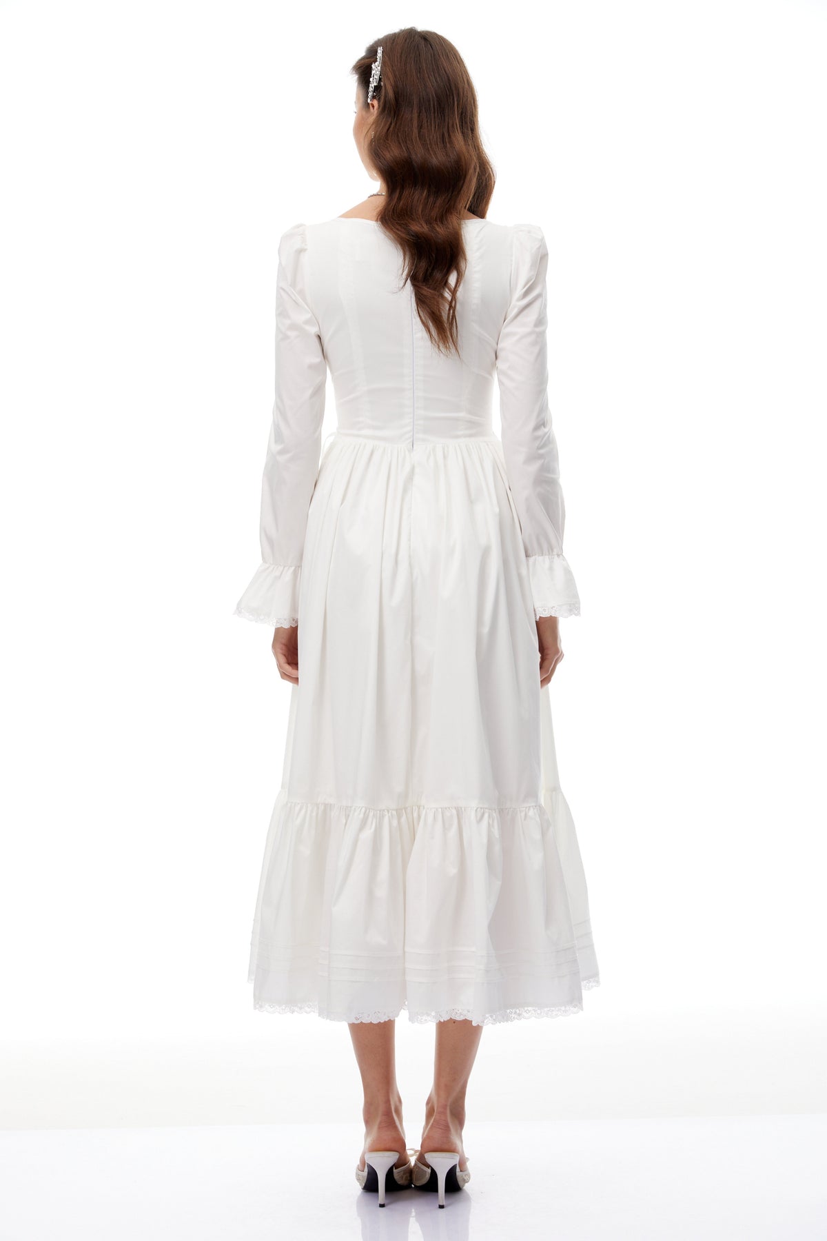 Brandy White Lace Up Shirred Midi Dress (Final Sale)
