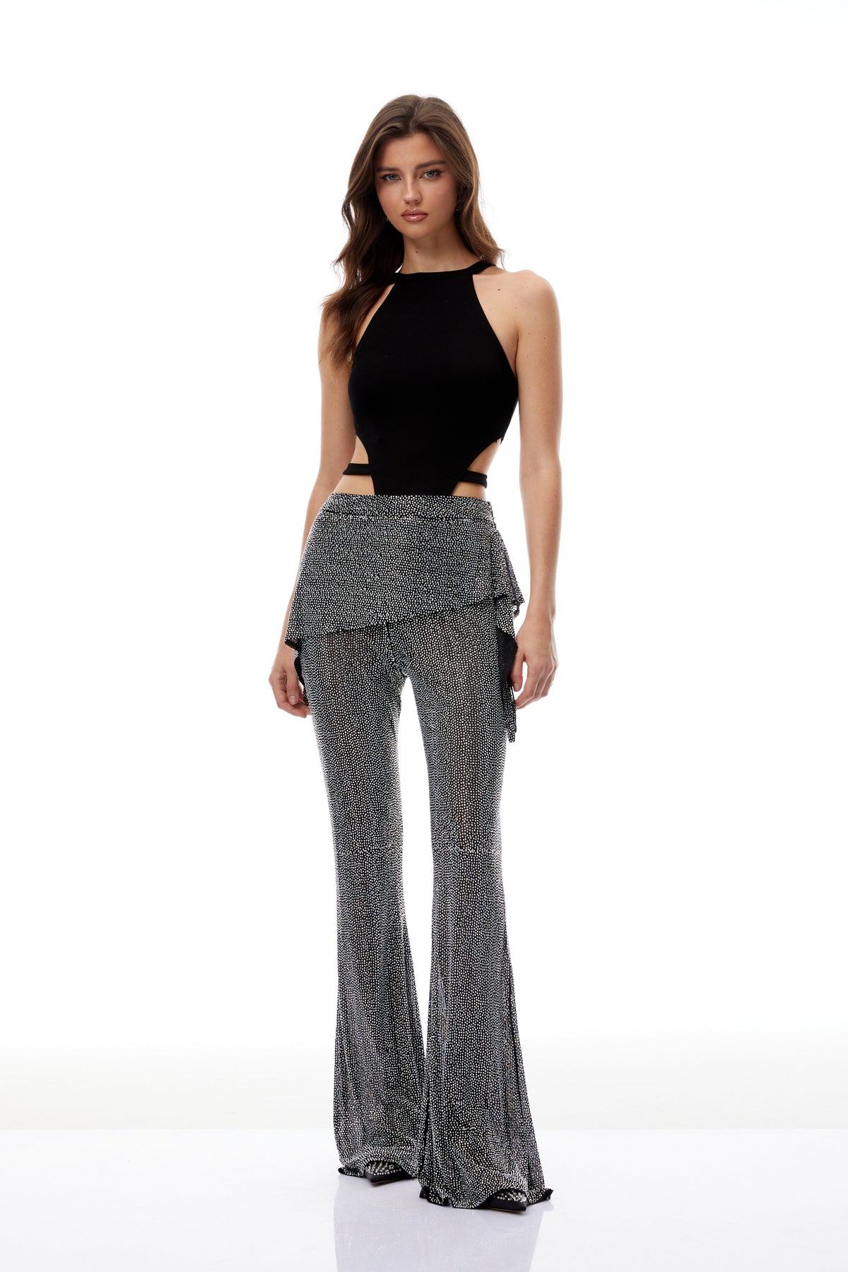 Wilhemine Sliver Rhinestone Flared Trousers