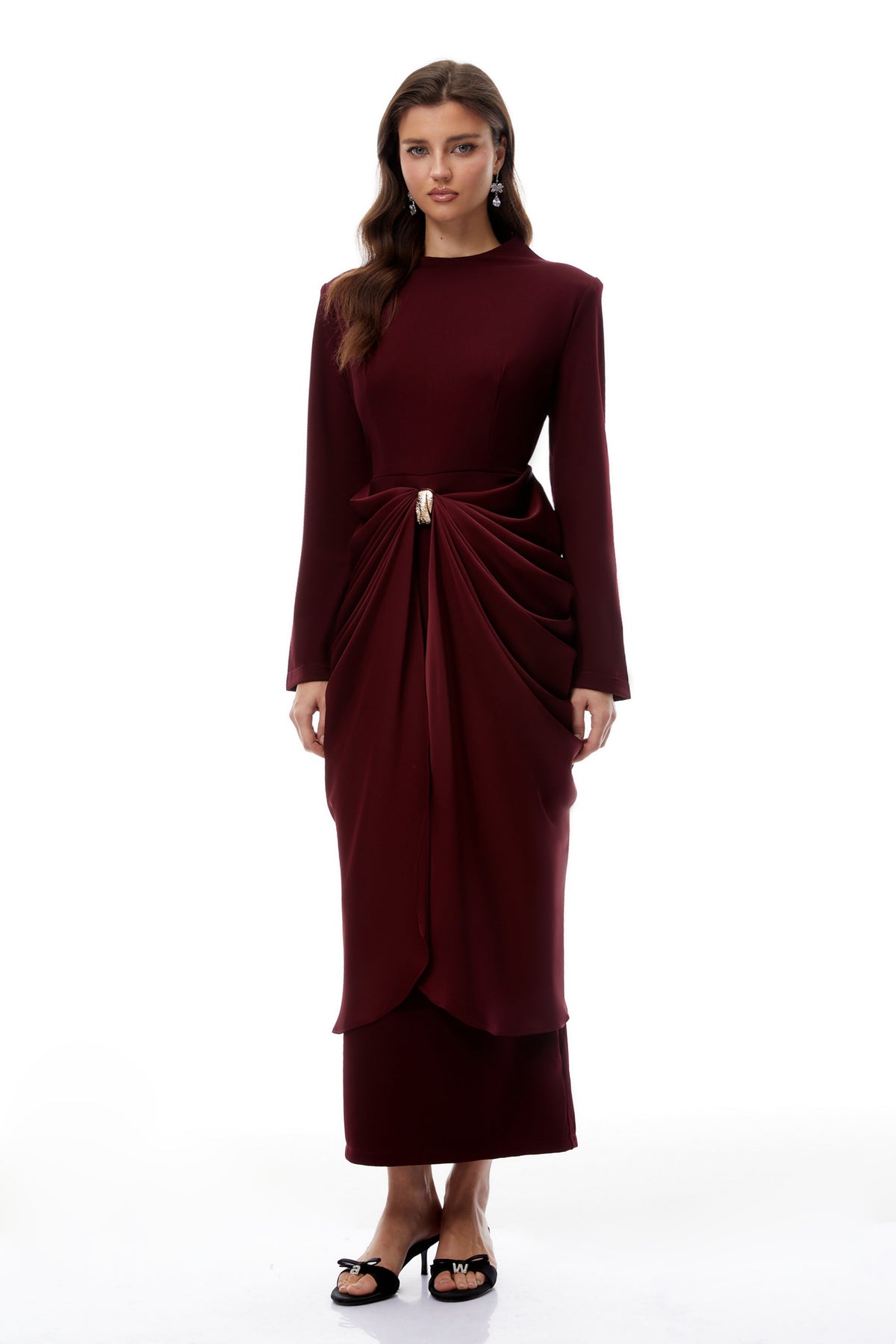 Piper Burgundy Draped Satin Panel Maxi Dress