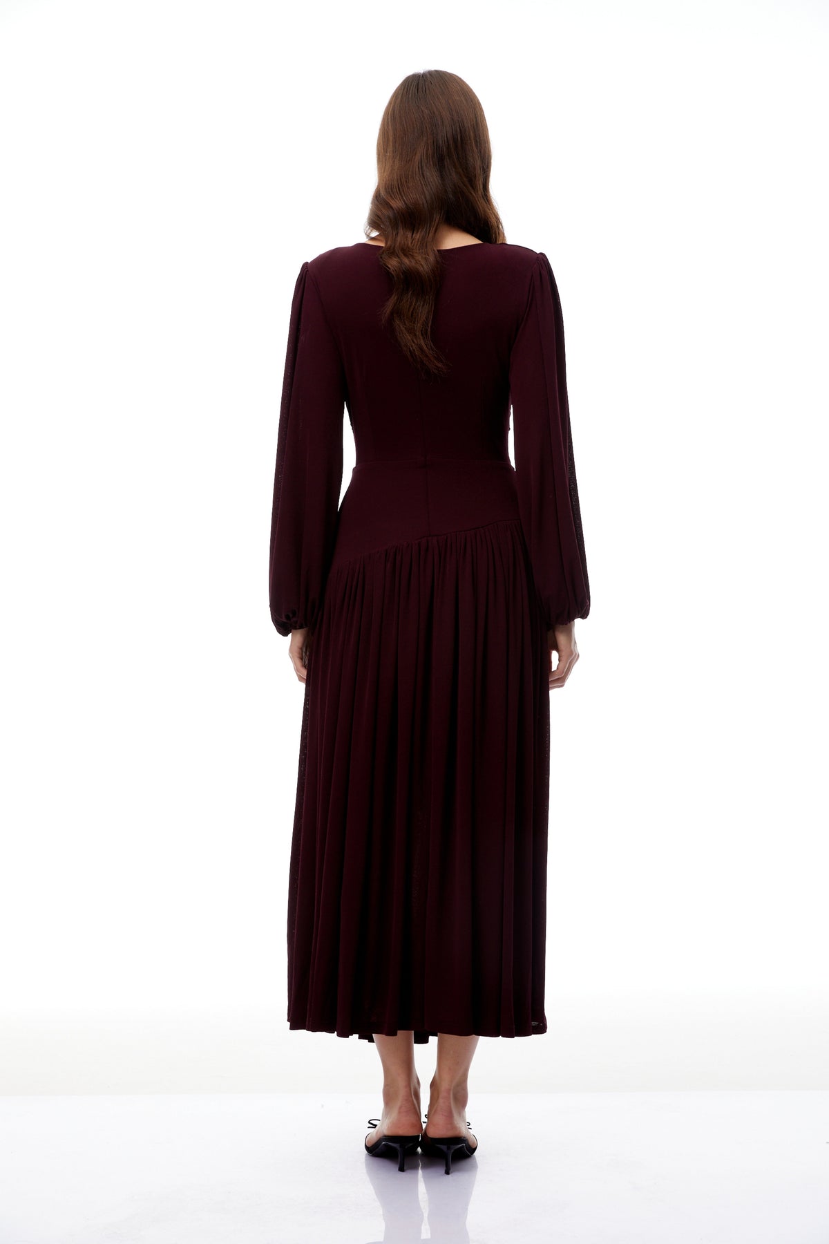 Fiorella Burgundy Cut Out Gathered Midi Dress (Final Sale-US Only)