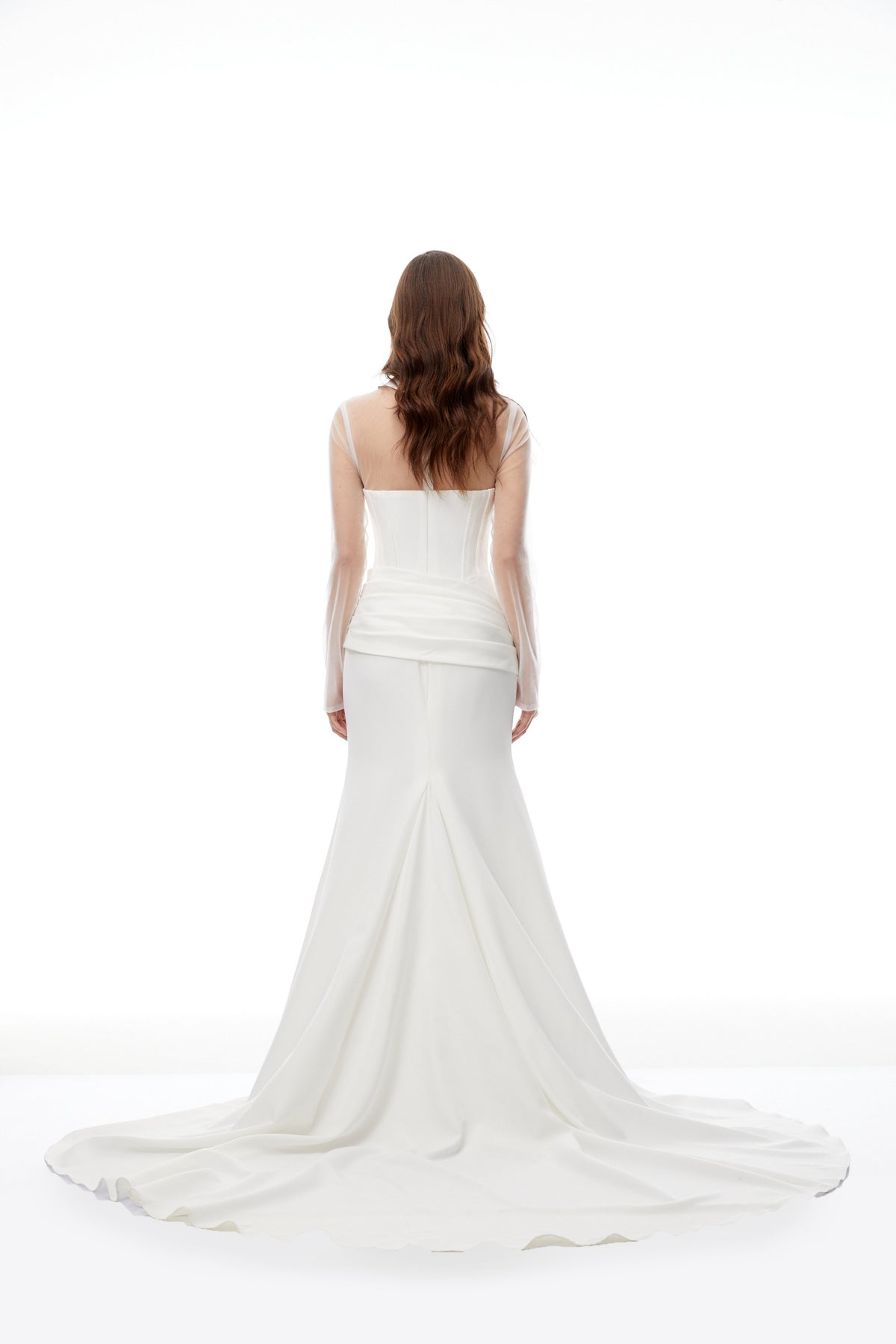 Ivana White Train Design Corset Maxi Dress