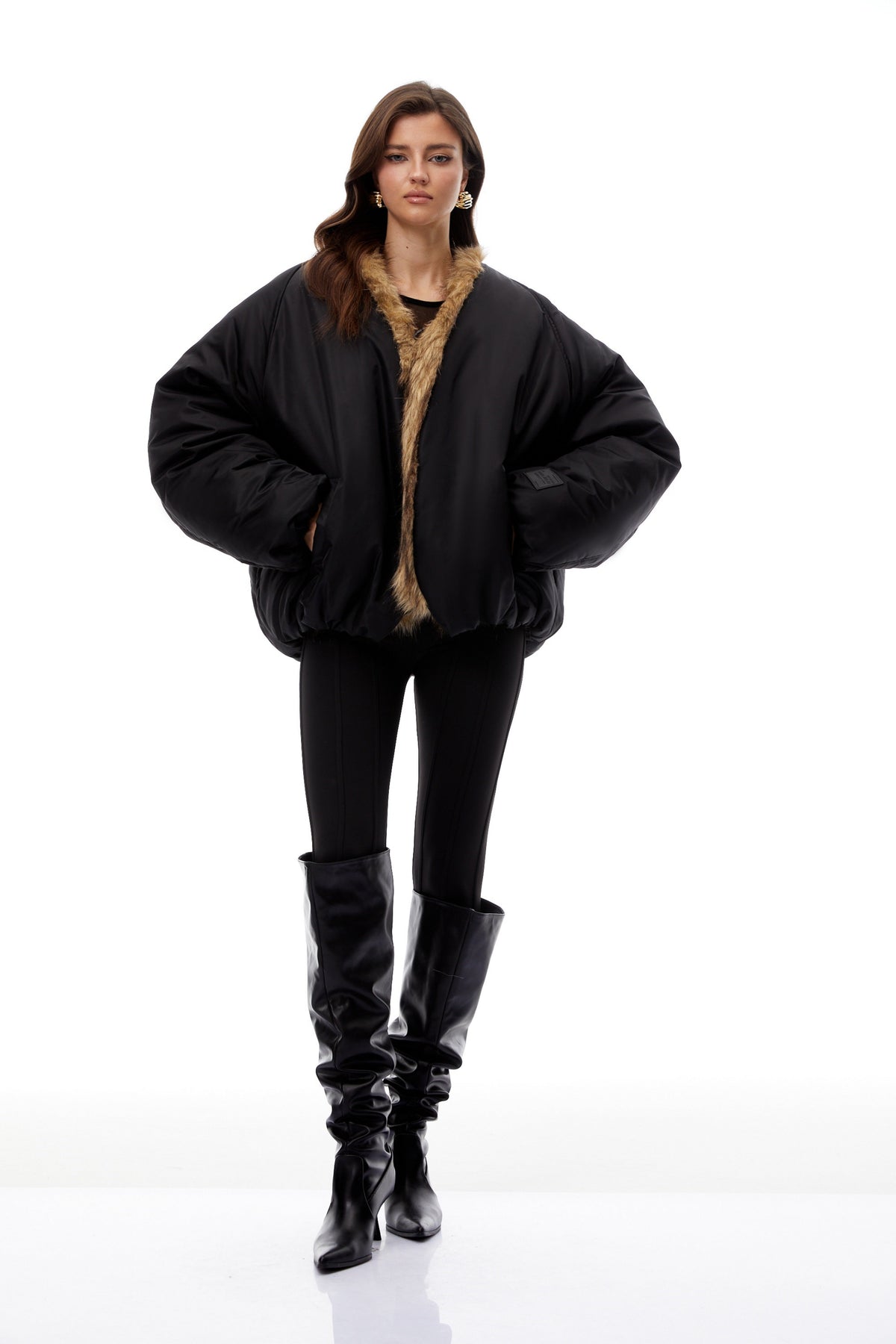 Mónica Black Fur Panel Quilted Coat