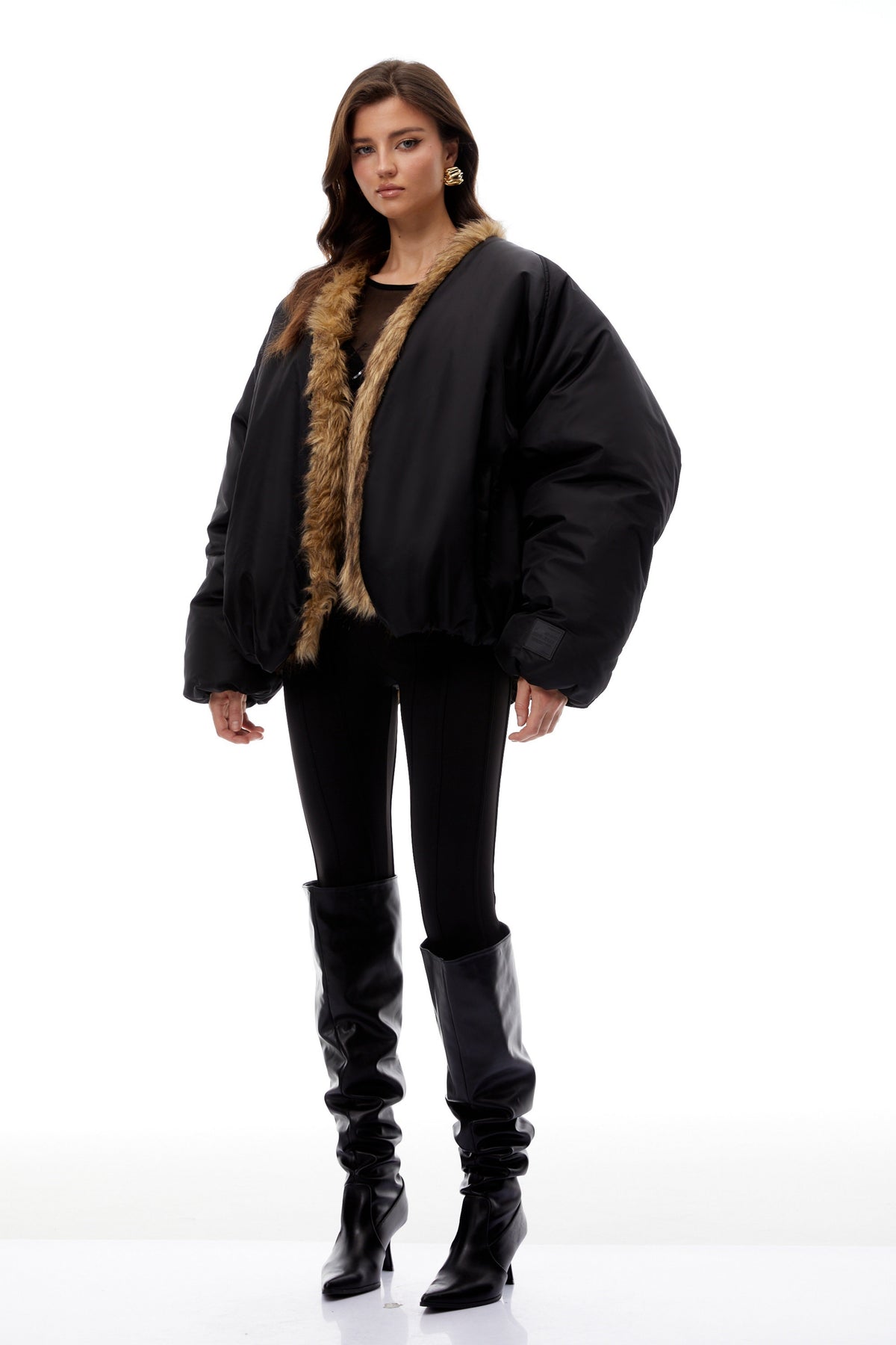 Mónica Black Fur Panel Quilted Coat