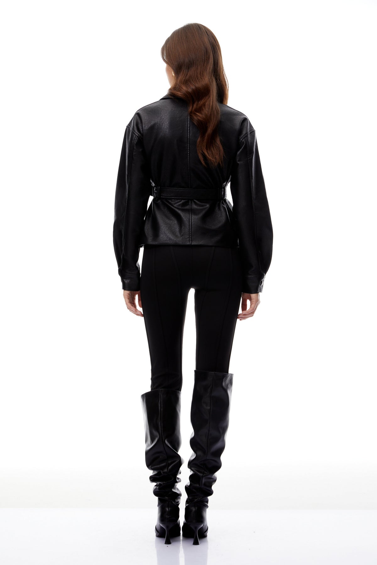 Leah Black Belted Pebbled Leather Jacket (Final Sale)
