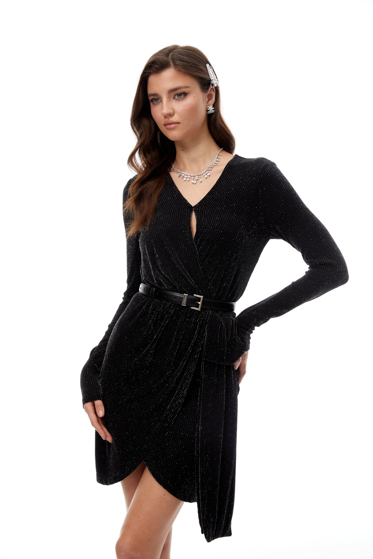 Betsy Black Asymmetrical Gathered Wrap Mini Dress (Final Sale)