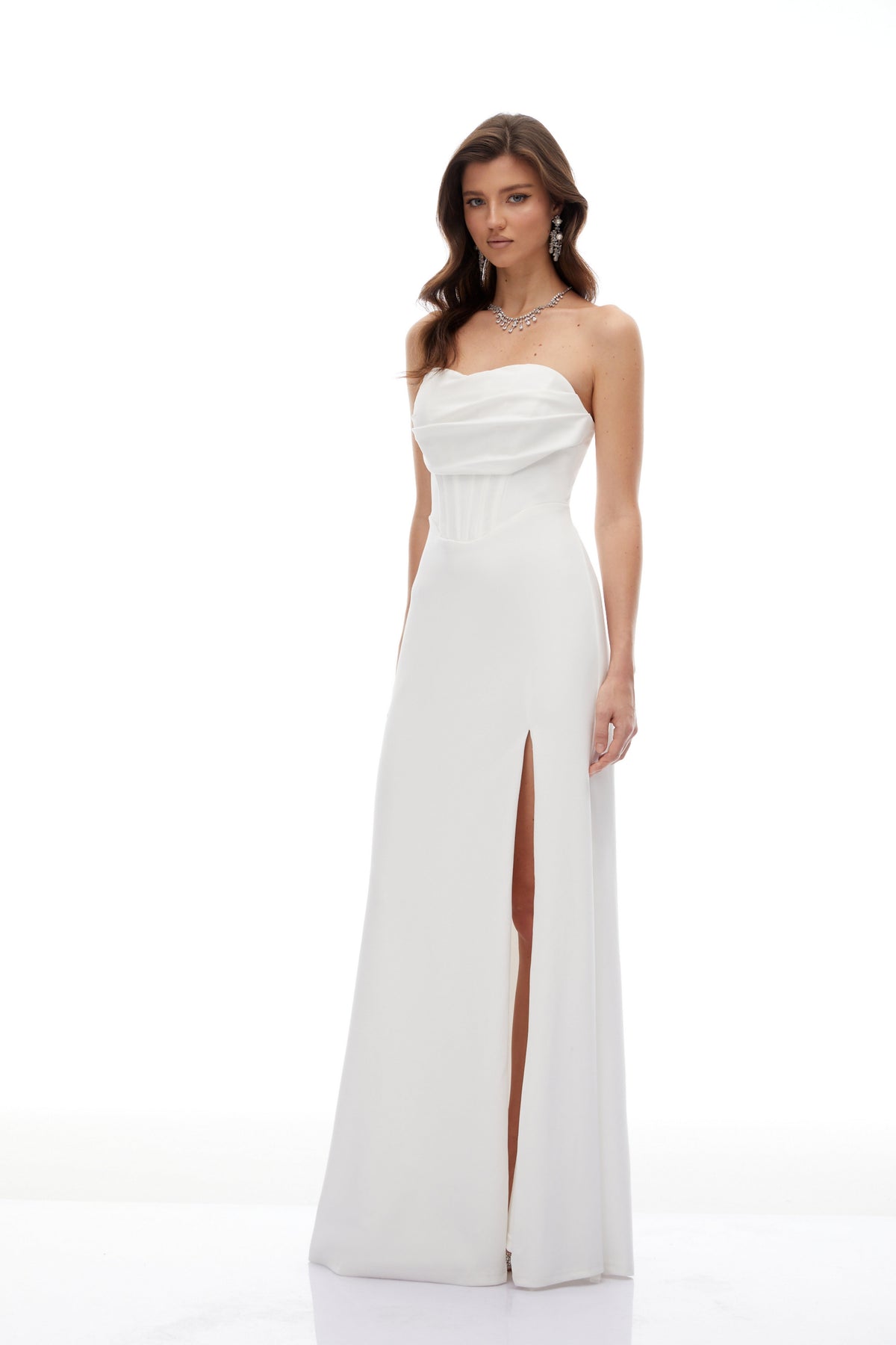 Dolores White Off Shoulder Ruched Maxi Gown