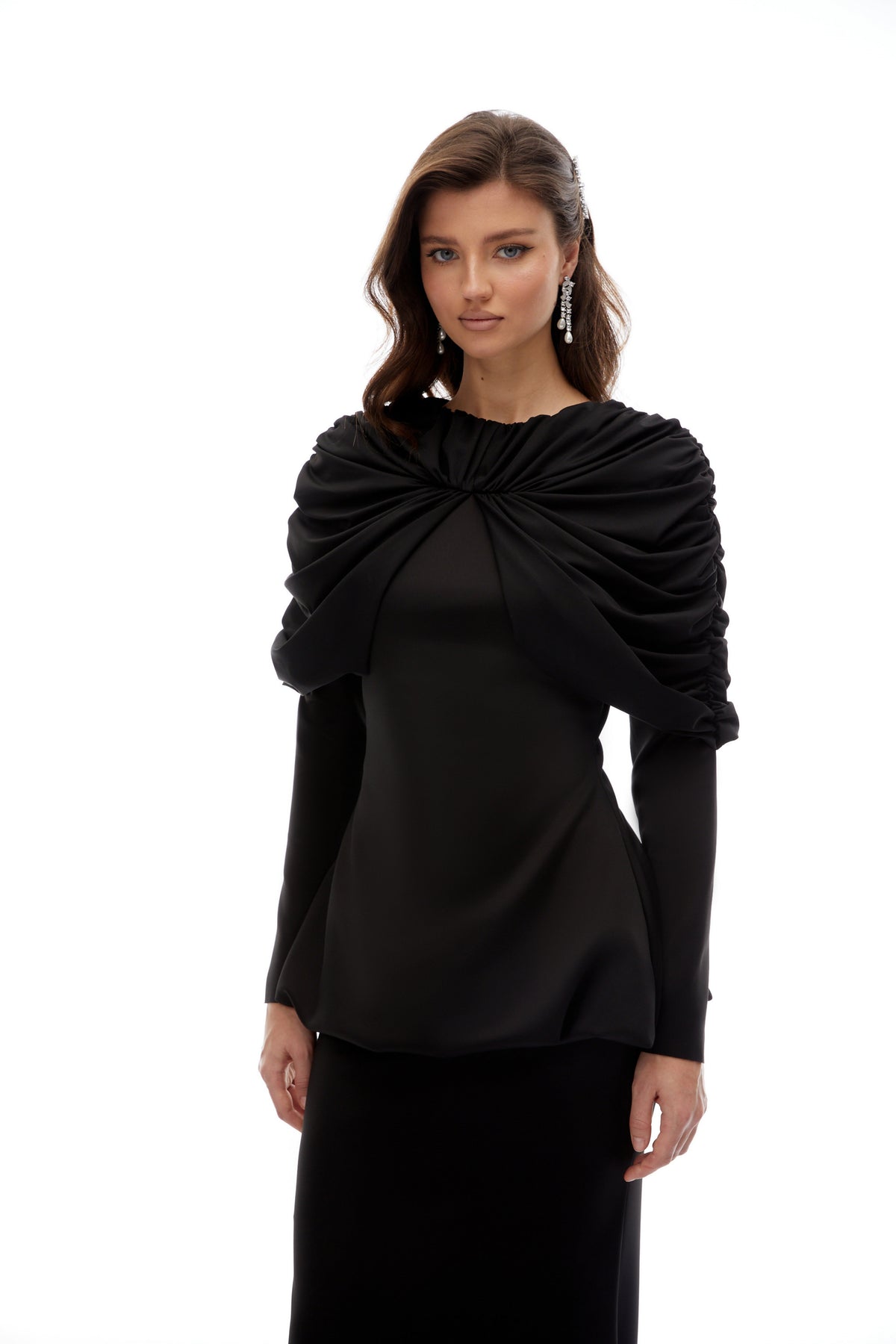 Hedda Black Pleated Dress Set