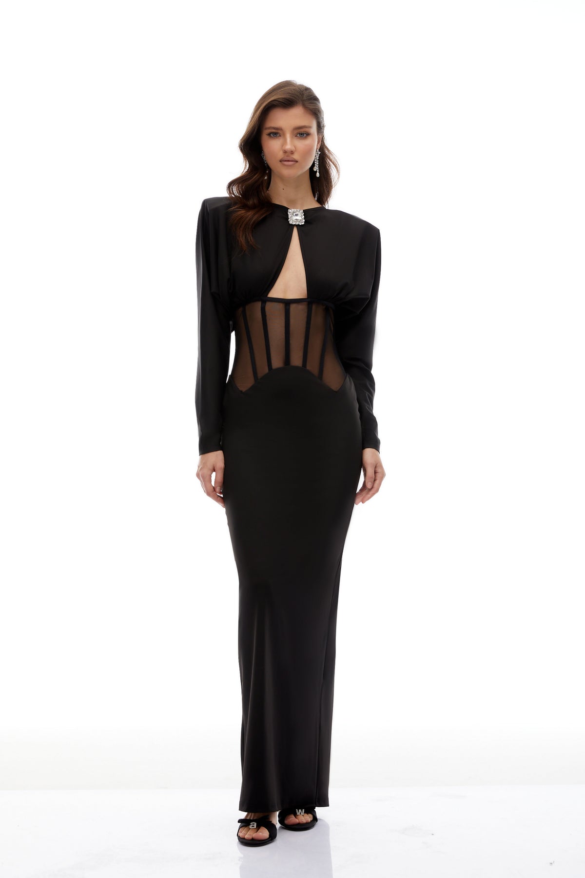 Lindsay Black Cut Out Corset Panel Maxi Dress