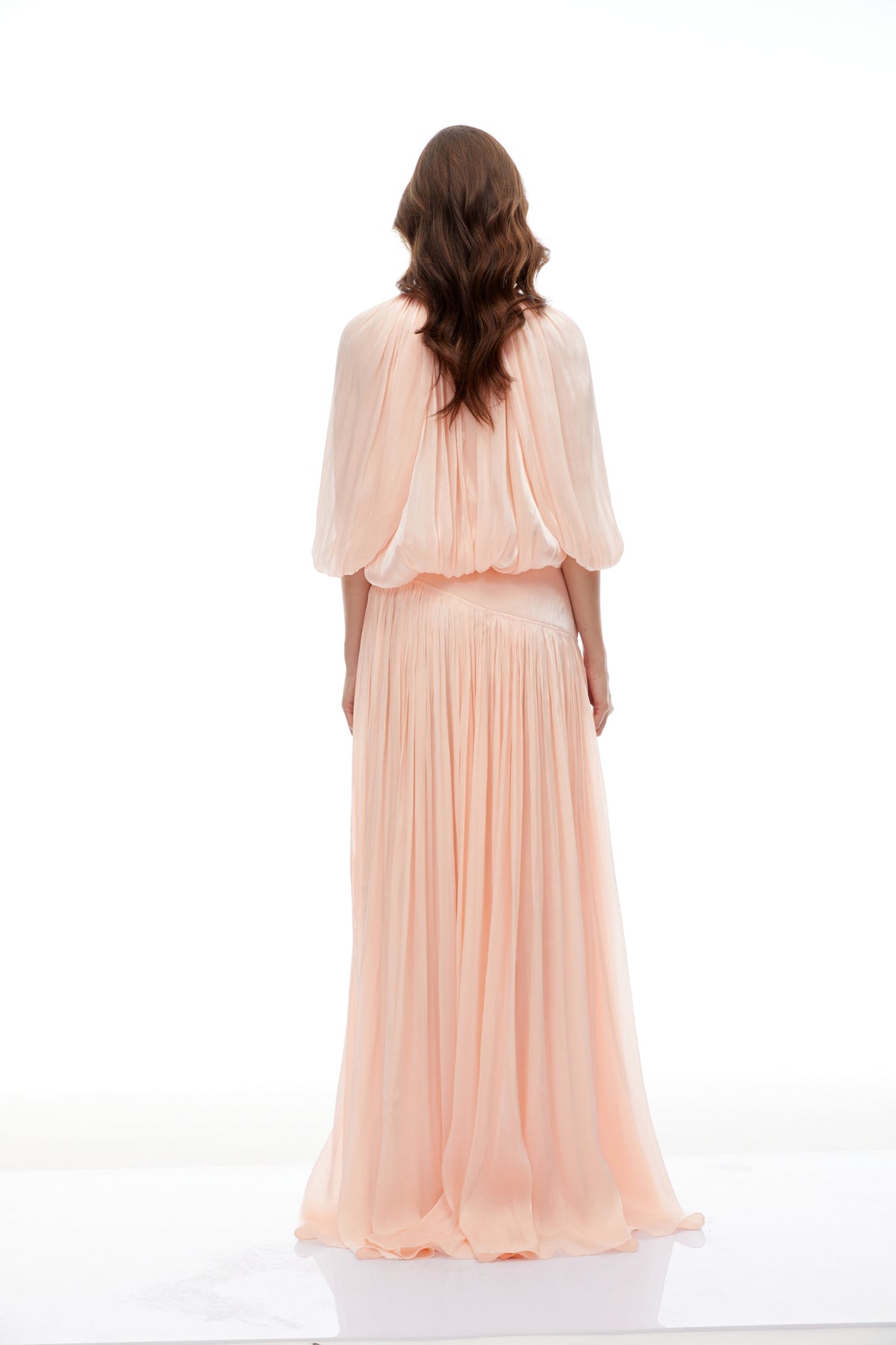 Mélodie Pink Pleated Glossy Top & Skirt Set