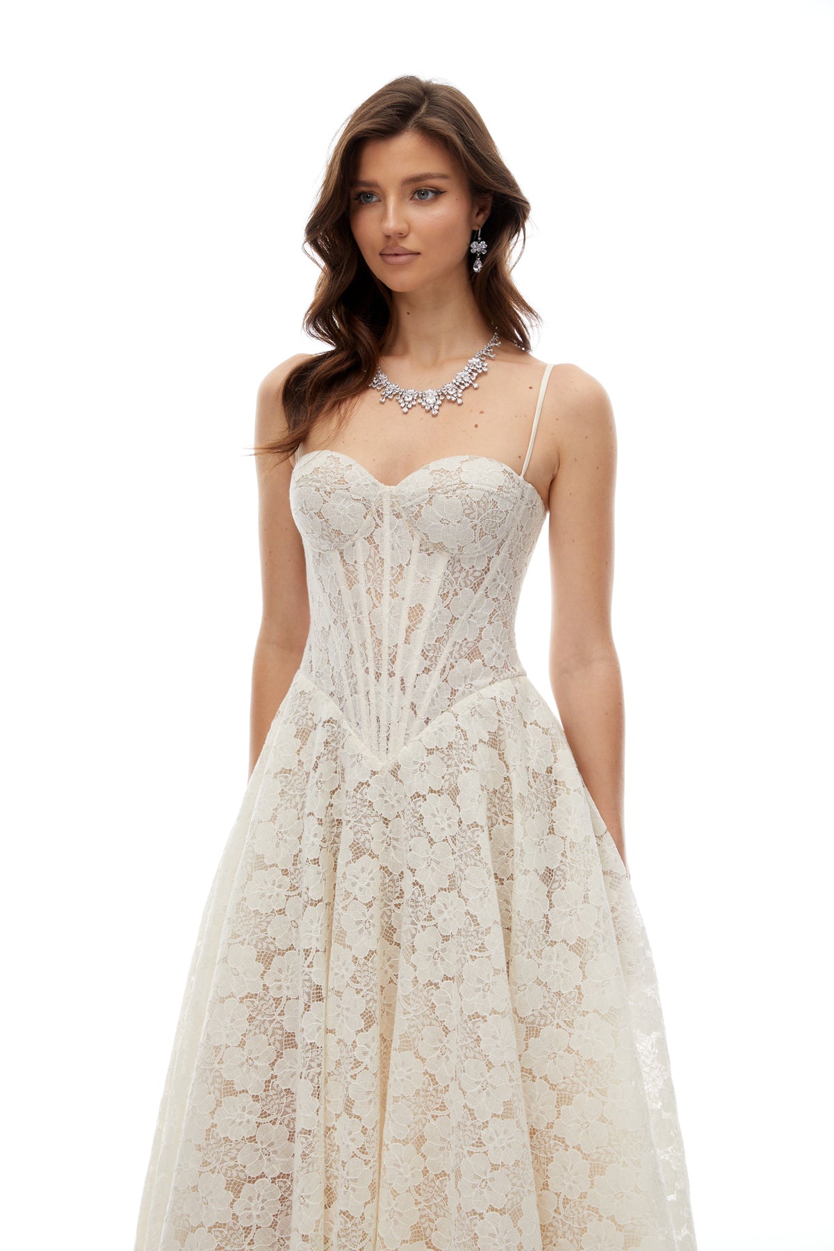 Celina White Lace Corset Maxi Gown