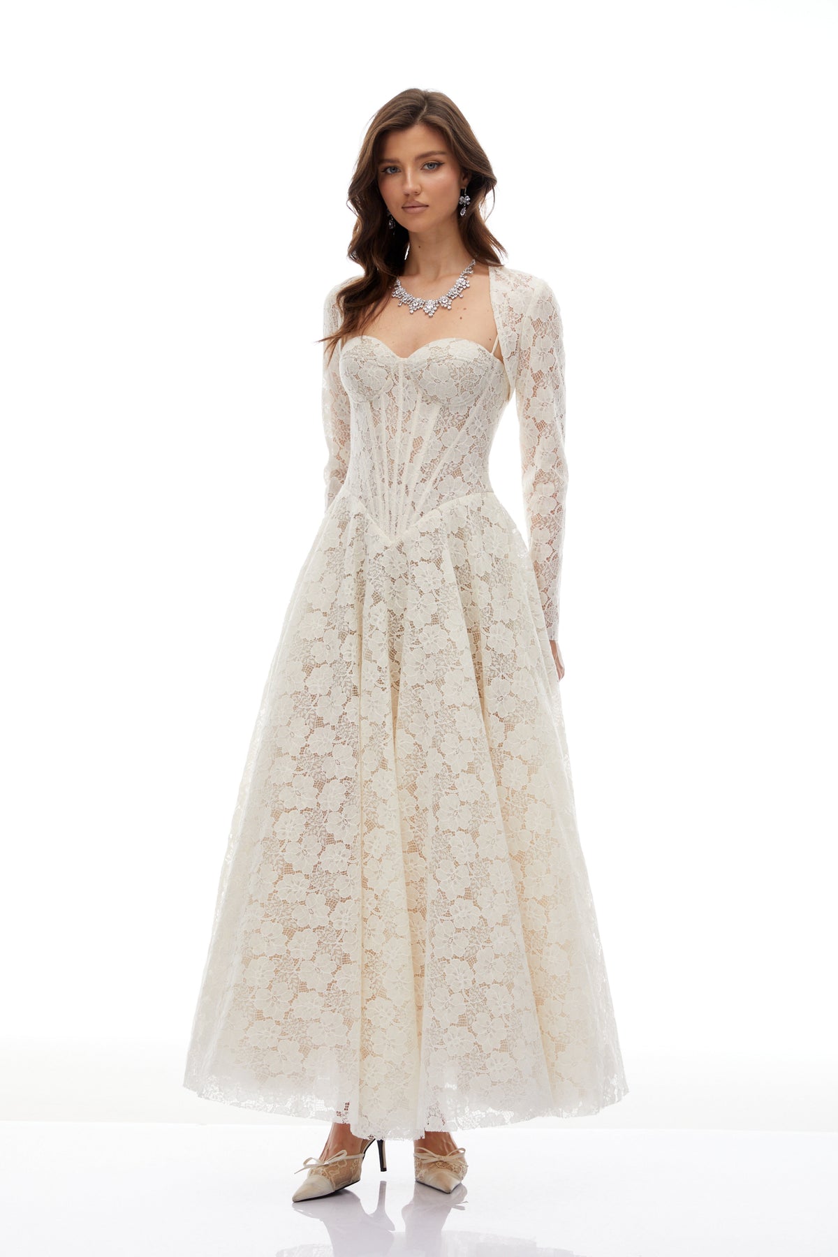 Celina White Lace Corset Maxi Gown