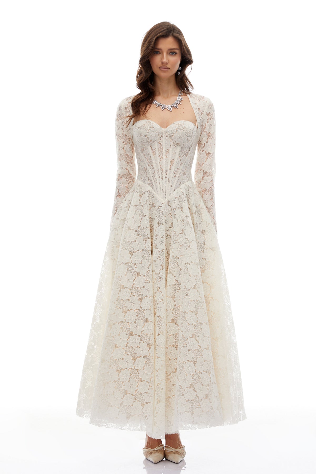 Celina White Lace Corset Maxi Gown