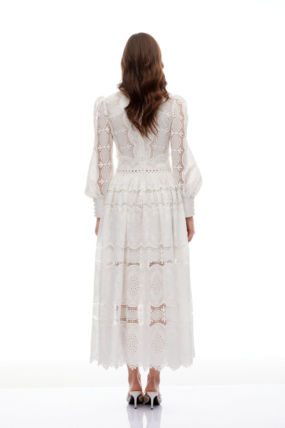 Synne White Lace Overlay Midi Dress