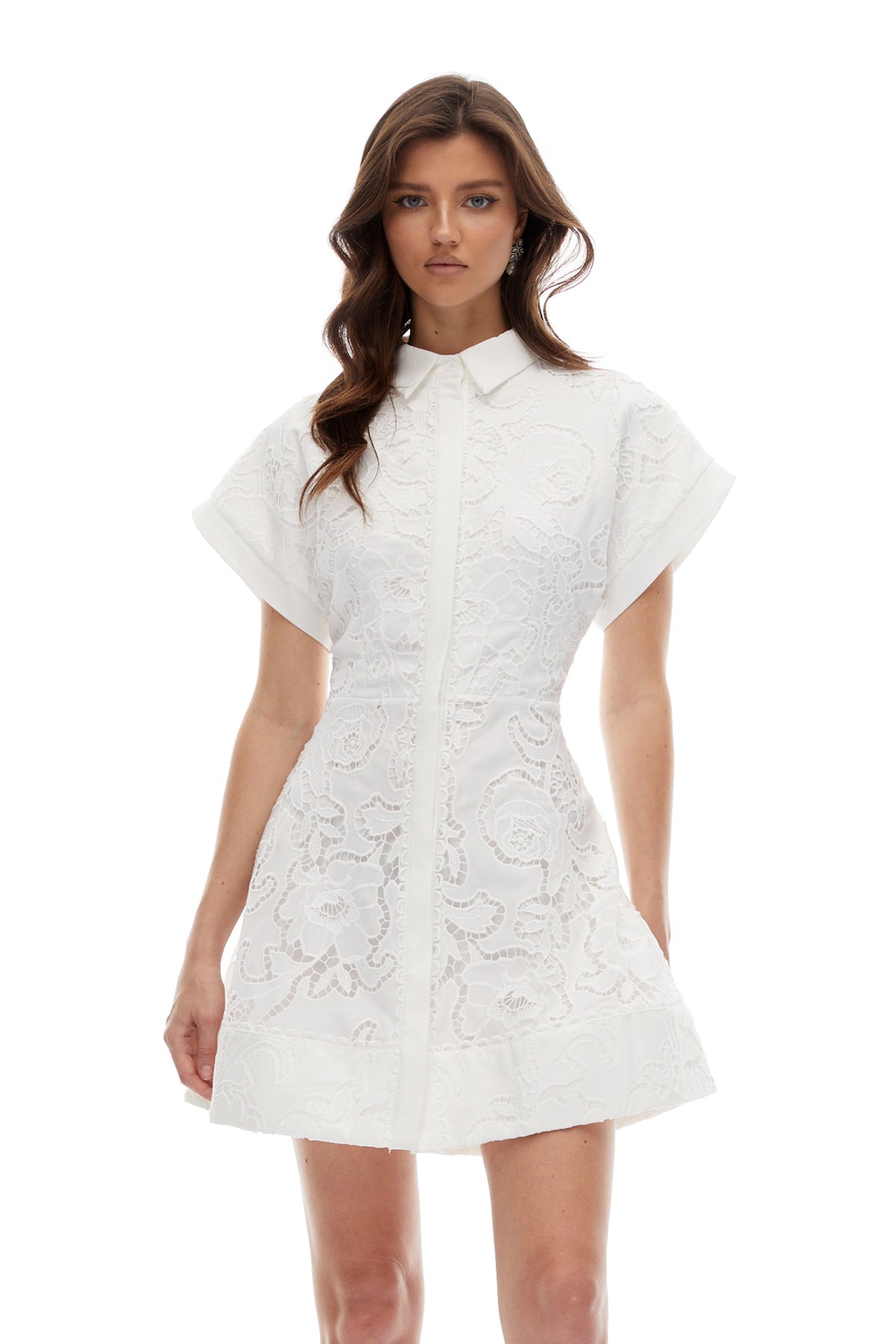 Darlene White Floral Embroidered Lace Mini Dress