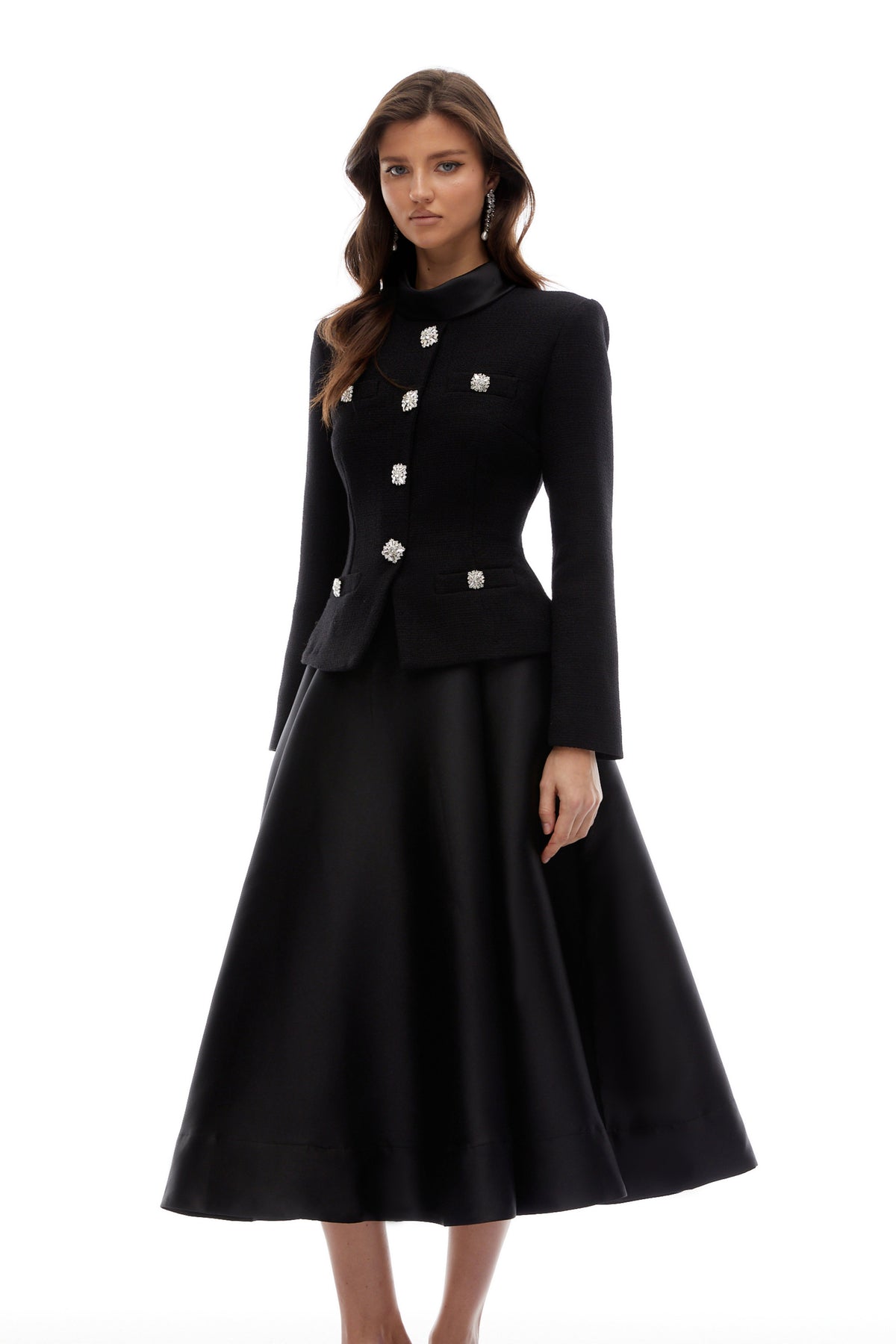 Lorelei Black High Neck Tweed Midi Dress (Final Sale-US Only)
