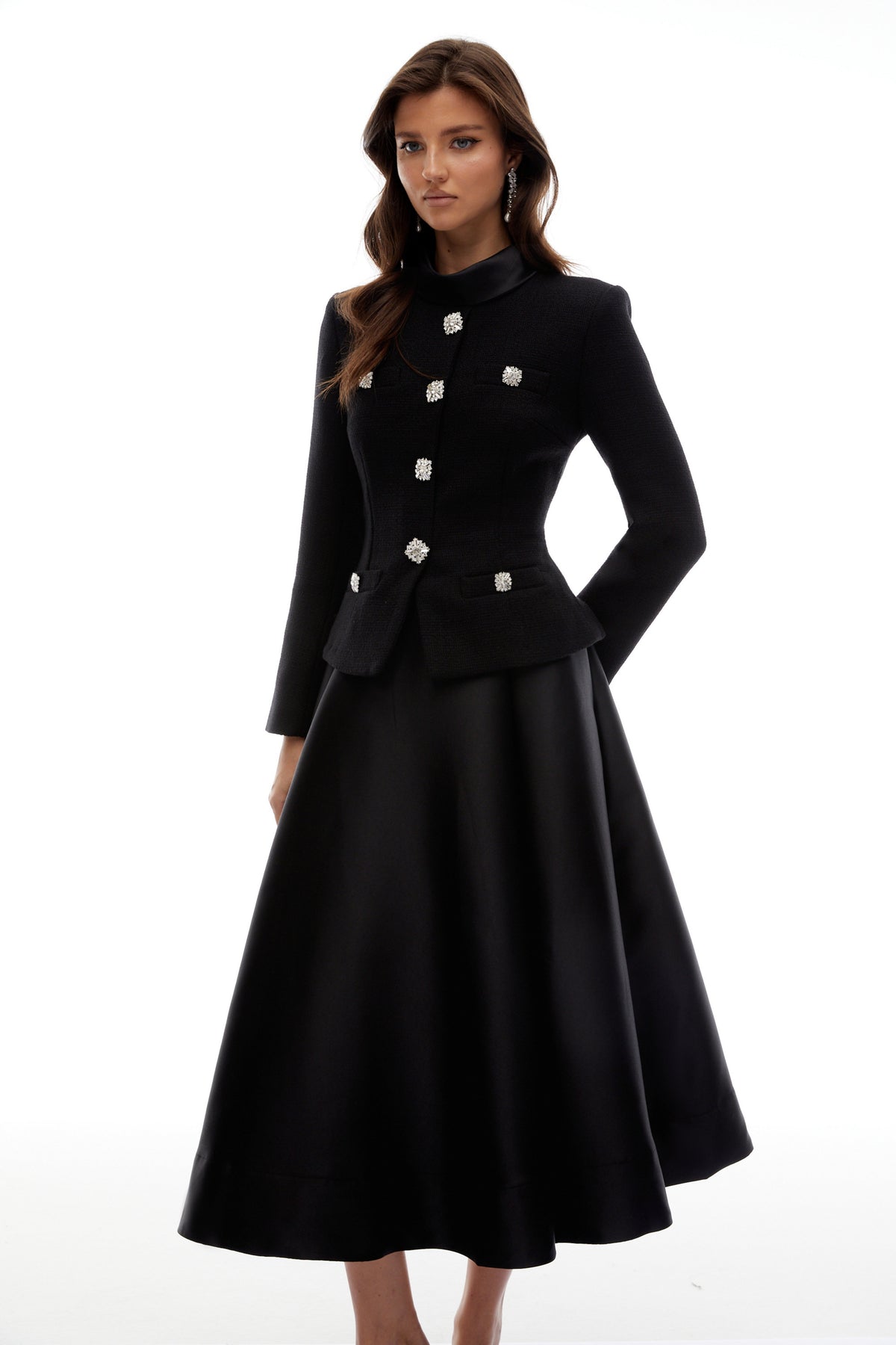 Lorelei Black High Neck Tweed Midi Dress (Final Sale-US Only)