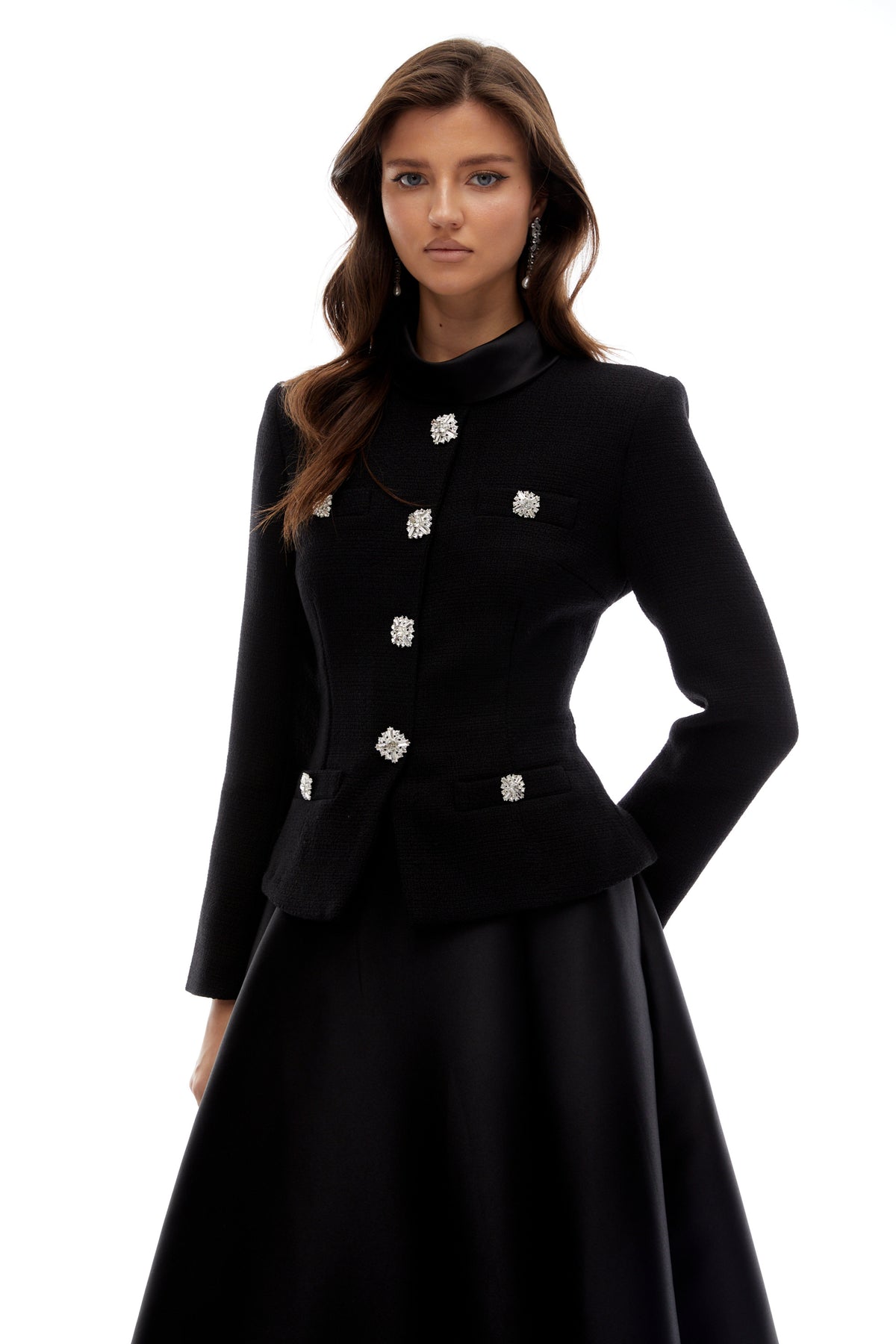 Lorelei Black High Neck Tweed Midi Dress (Final Sale-US Only)