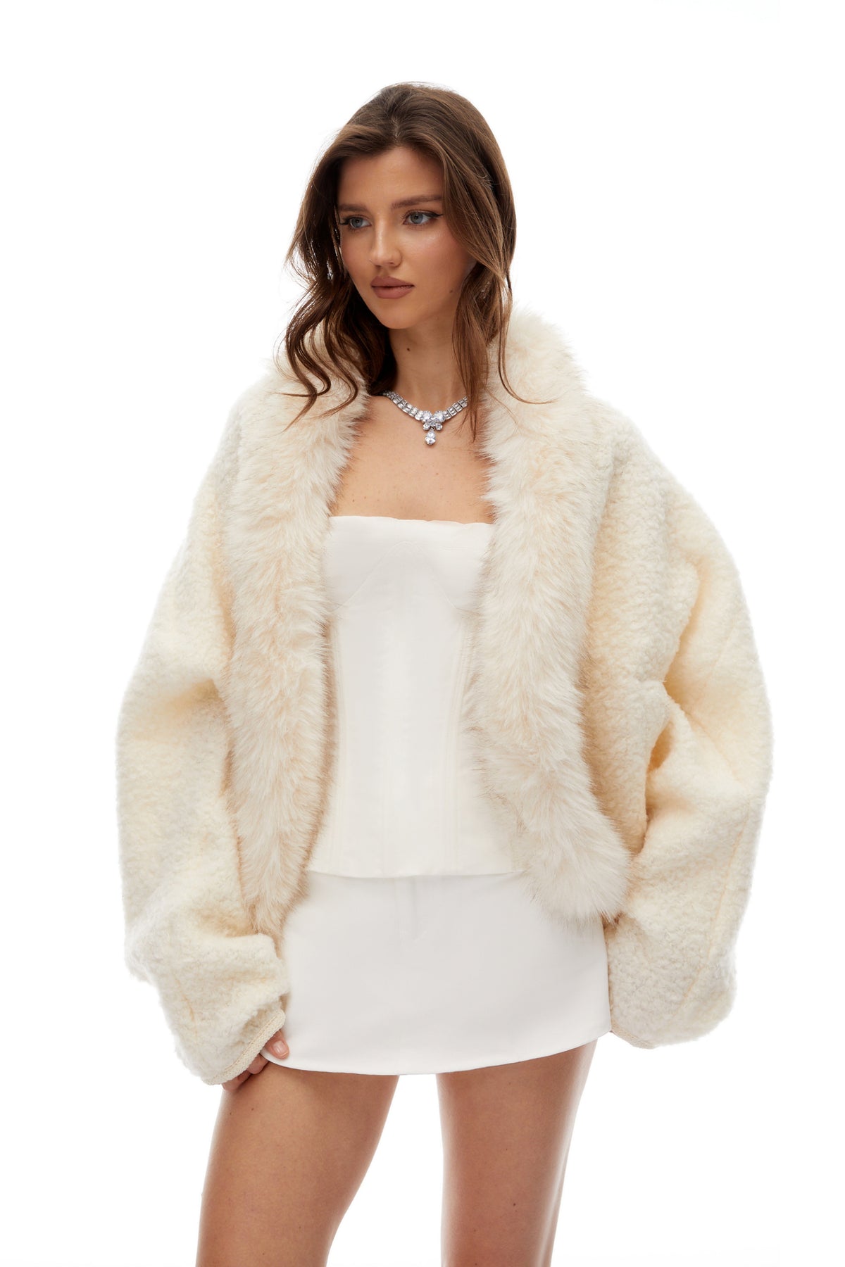 Jana Cream White Fur Trim Wool Coat