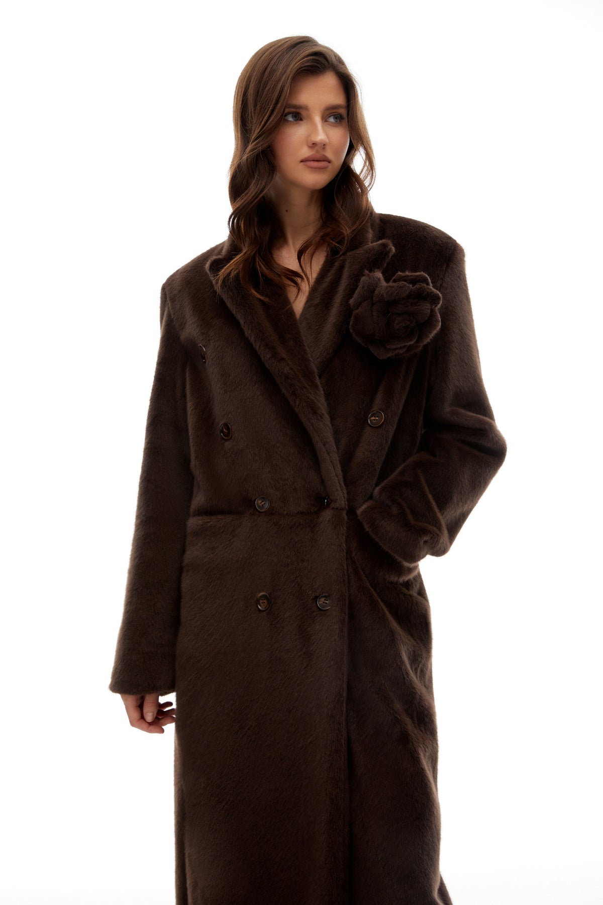 Selina Brown 3D Petal Fur Overcoat