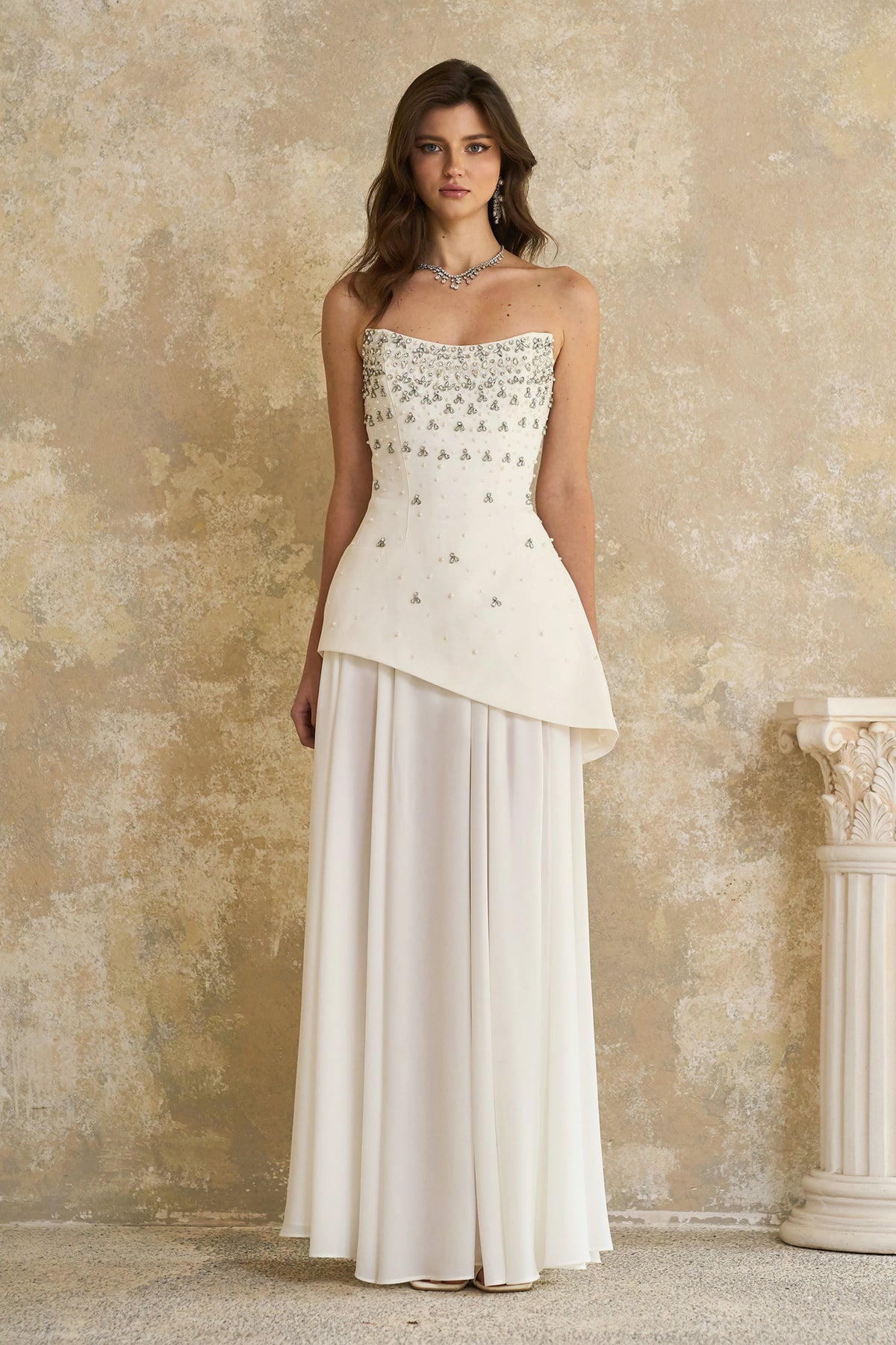 Melisande White Embellished Dress & Skirt Set