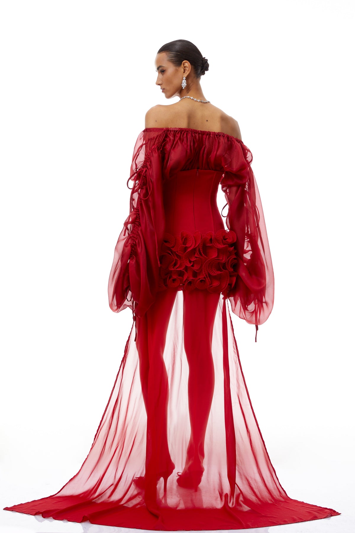 Léonie Red Train Ruffled Corset Mini Dress (Final Sale)