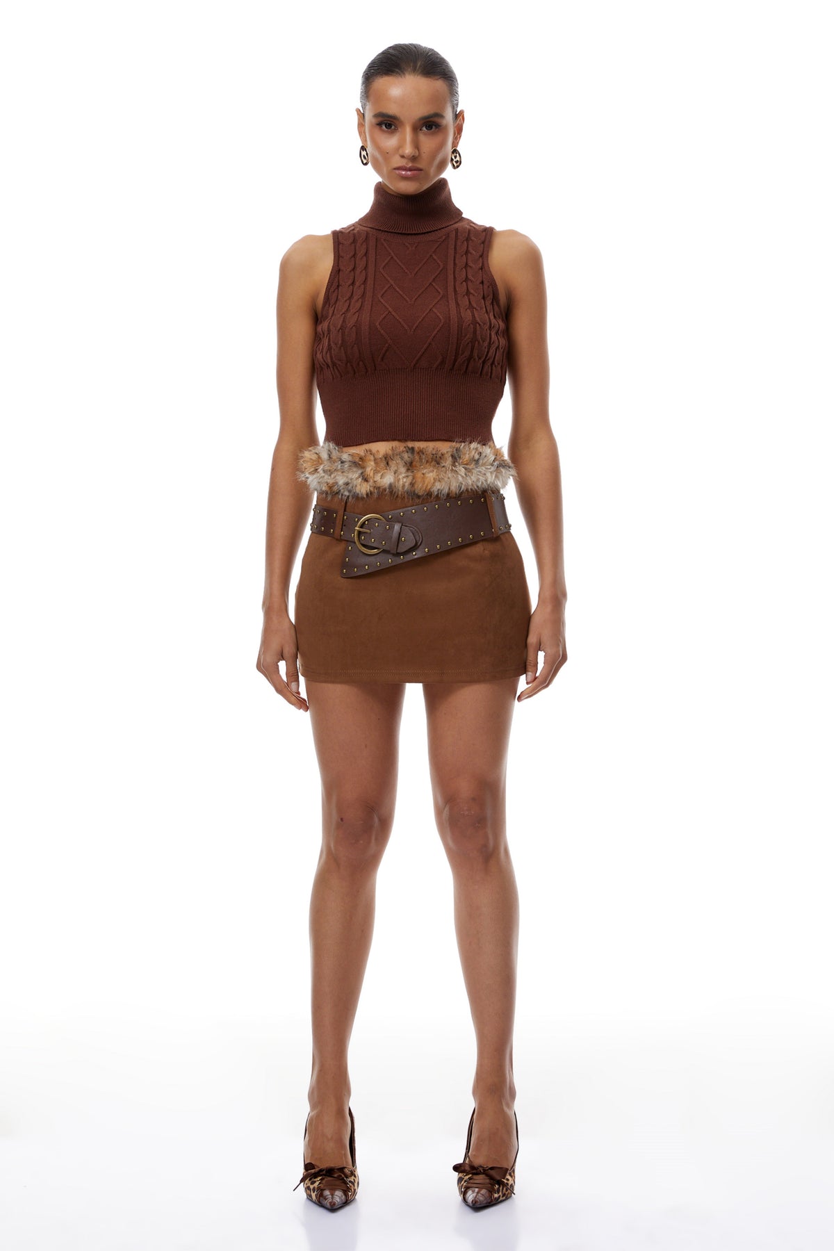 Daria Brown Knit Vest & Suede Skirt Set (Final Sale)