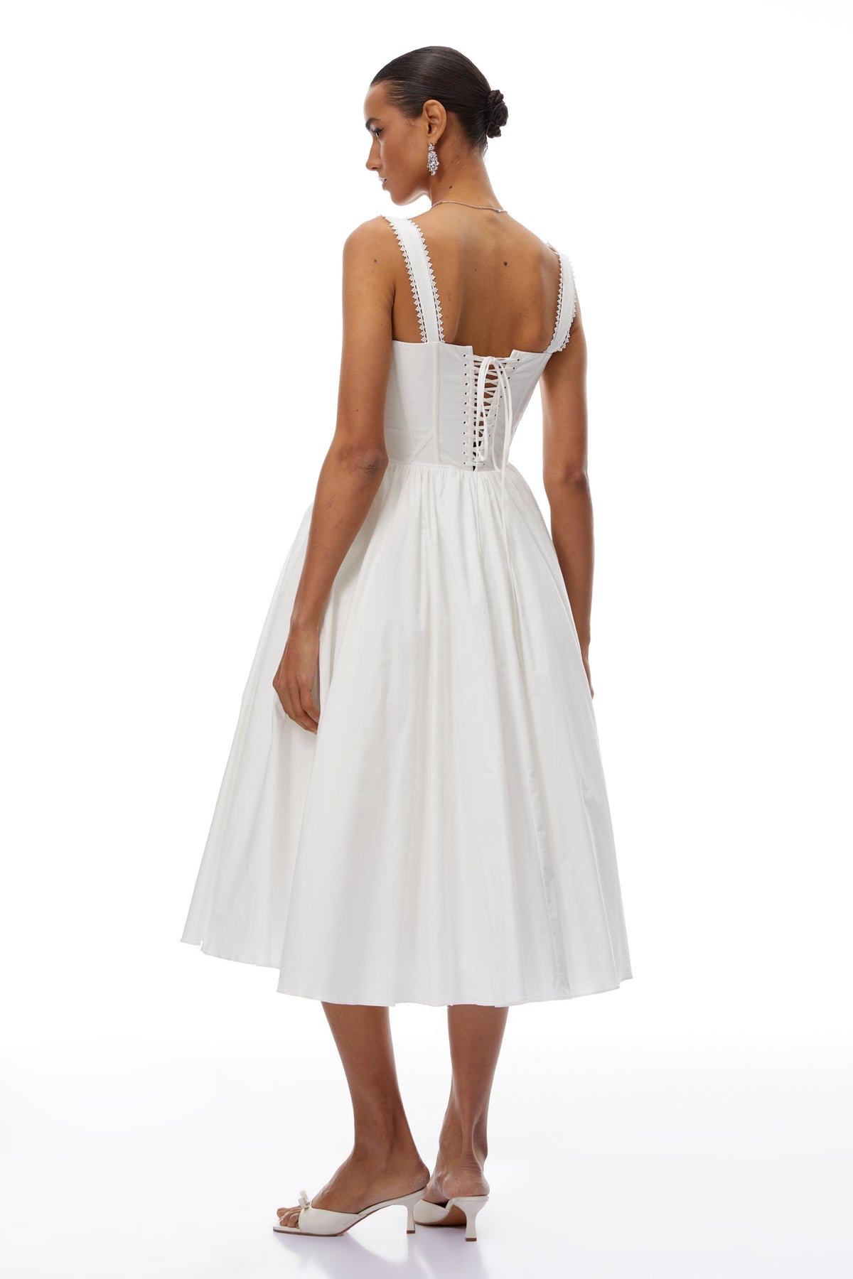 Béatrice White Lace Trim Corset Midi Dress